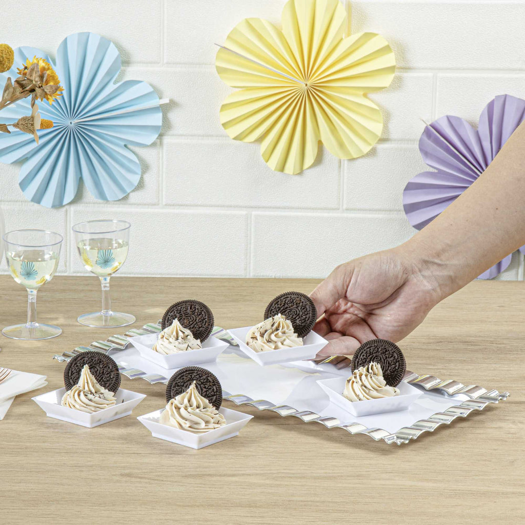 Mini Serve Square White Plastic Mini Modern Plate - 2 1/2" x 2 1/2" x 1/2" - 20 count box