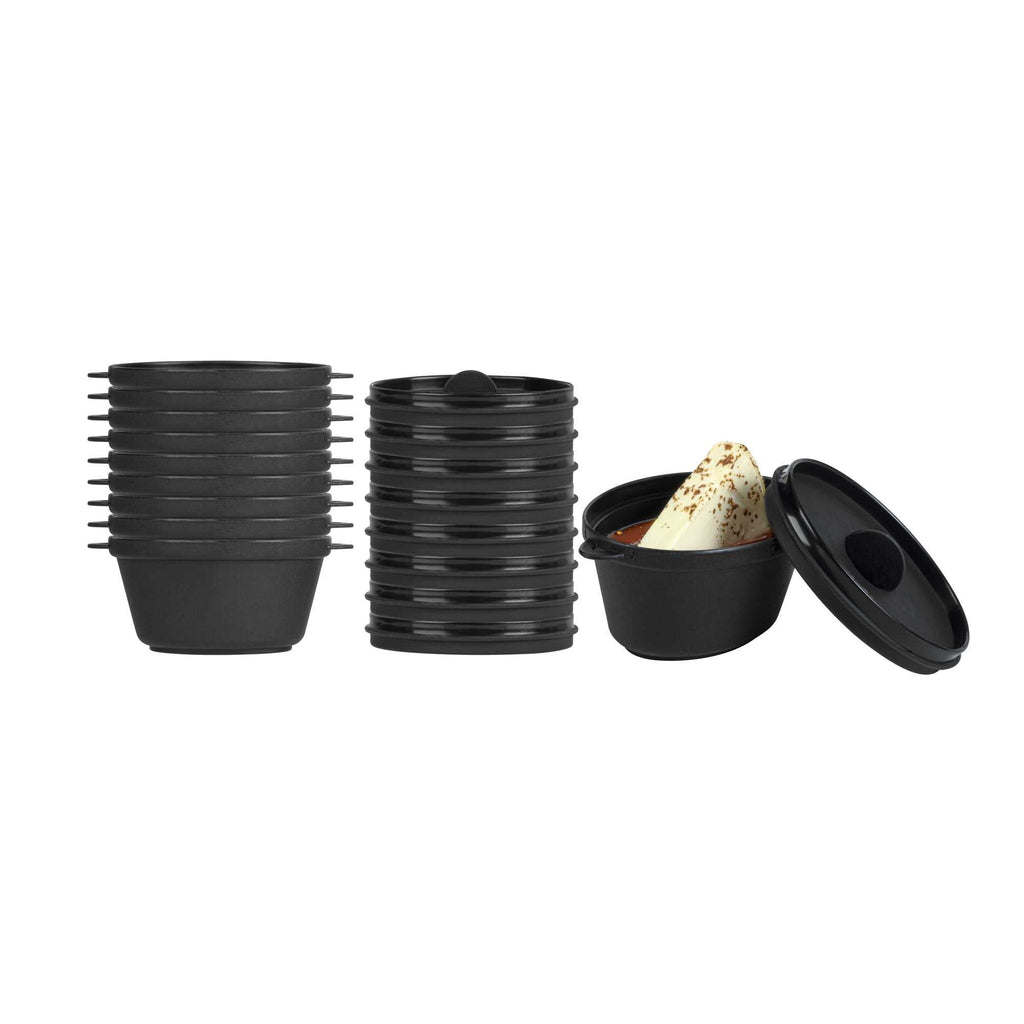 Mini Serve 3 oz Oval Black Plastic Mini Kettle Dish - 3" x 2 1/4" x 1 1/2" - 100 count box
