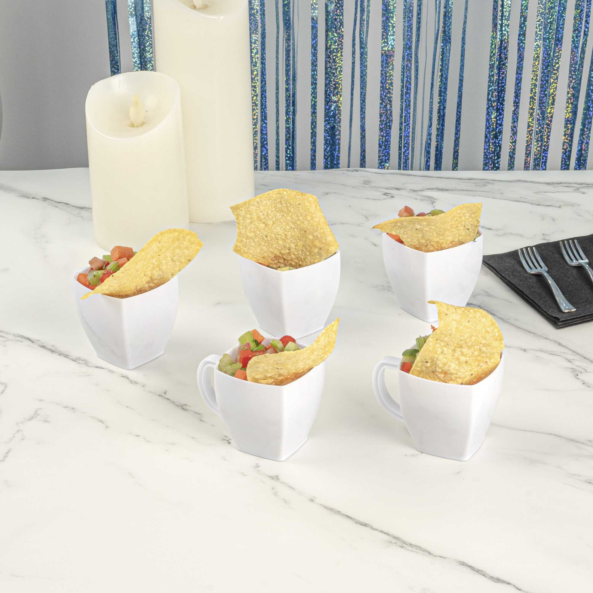 Restpresso 5 oz Square White Plastic Cafe Cup - 2 1/2" x 2 1/2" x 2 1/2" - 100 count box