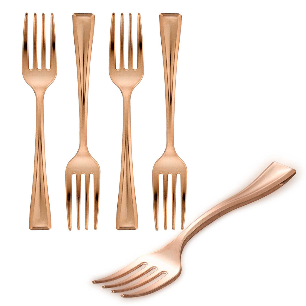 Mini Serve Rose Gold Plastic Mini Fork - 4" - 100 count box