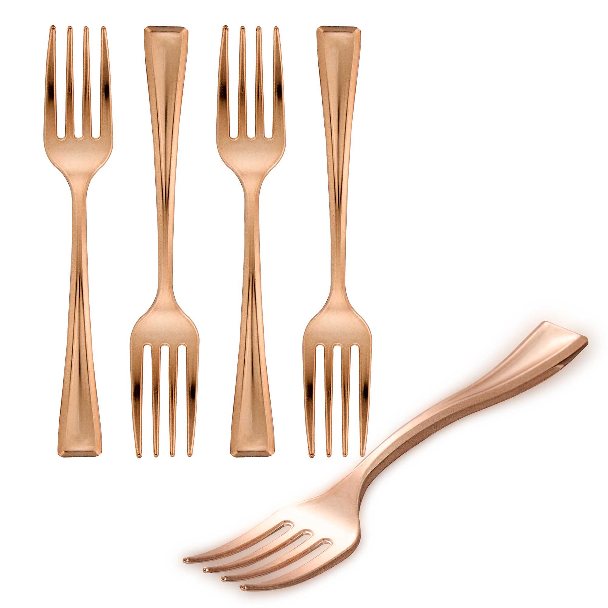 Mini Serve Rose Gold Plastic Mini Fork - 4" - 100 count box