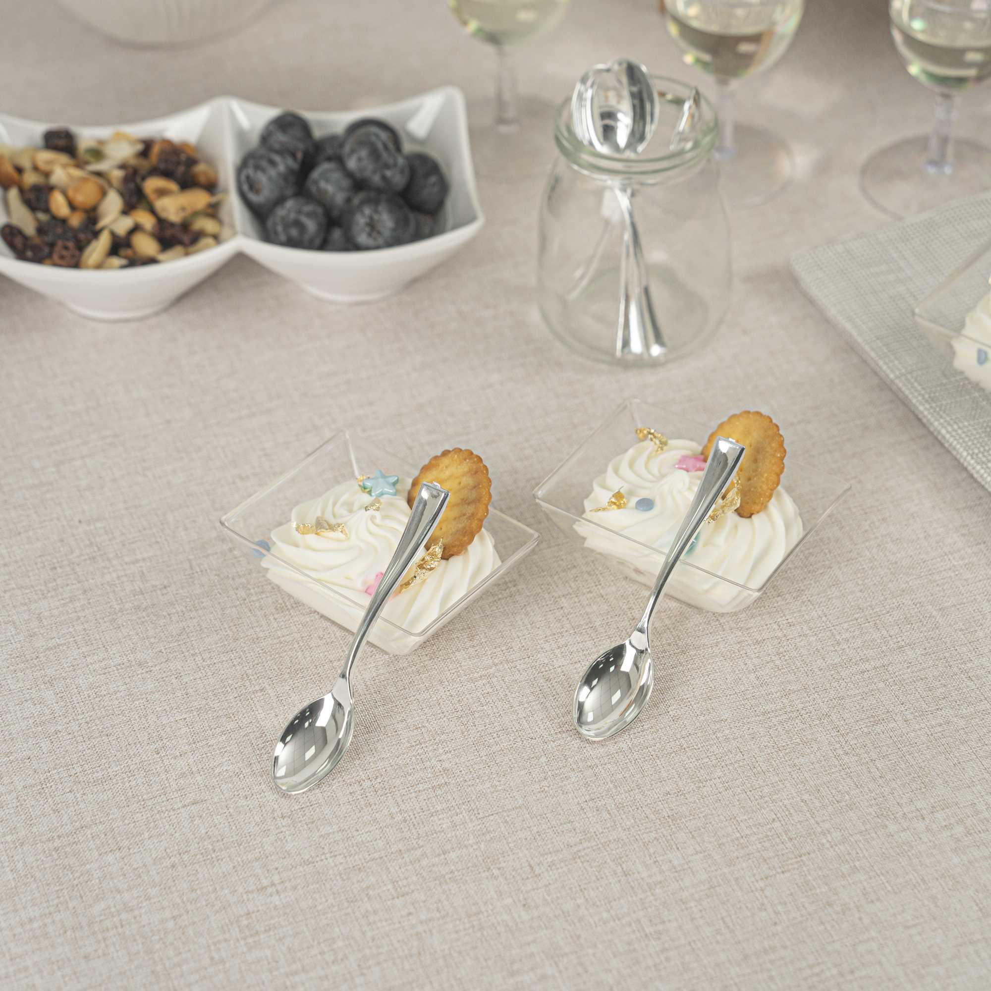 Mini Serve Silver Plastic Mini Spoon - 4" - 100 count box