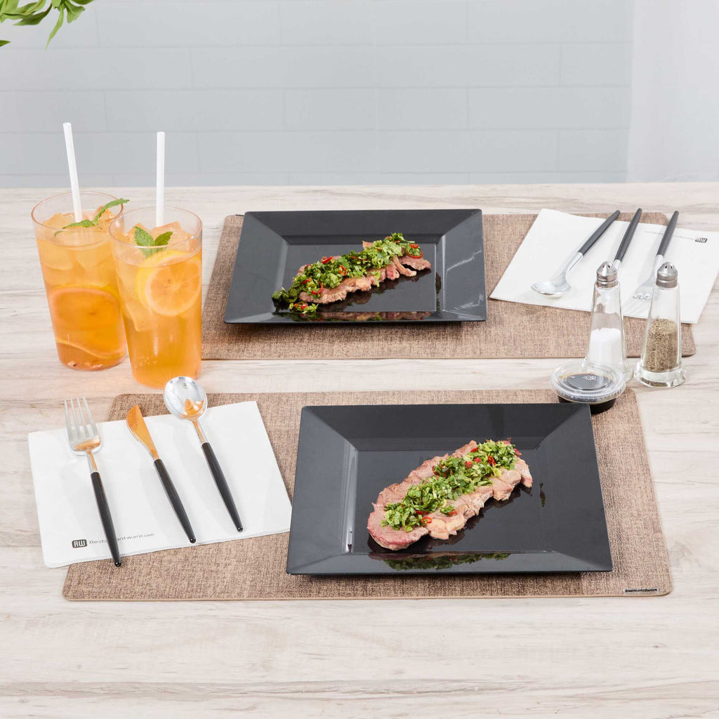 Maxi Serve Square Black Plastic Modern Plate - 9 1/2" x 9 1/2" x 1/2" - 100 count box