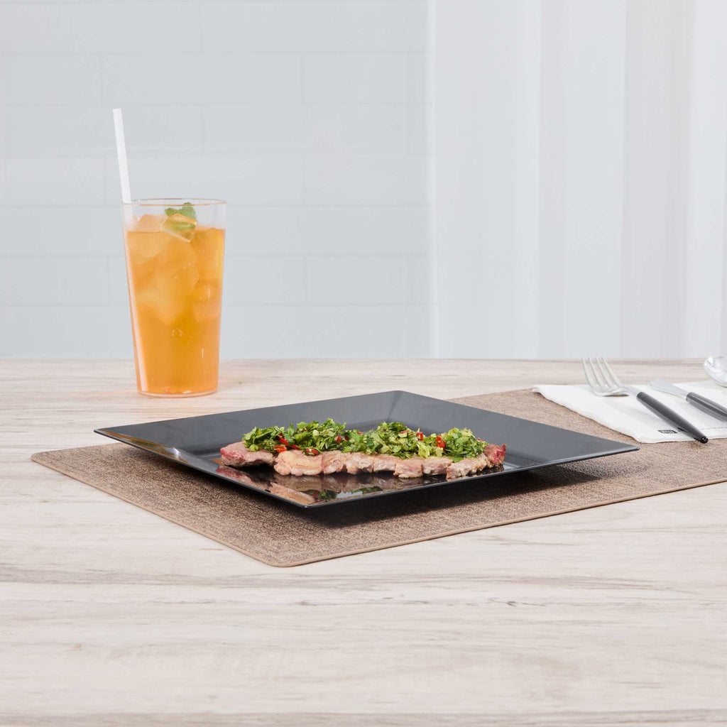 Maxi Serve Square Black Plastic Modern Plate - 9 1/2" x 9 1/2" x 1/2" - 100 count box