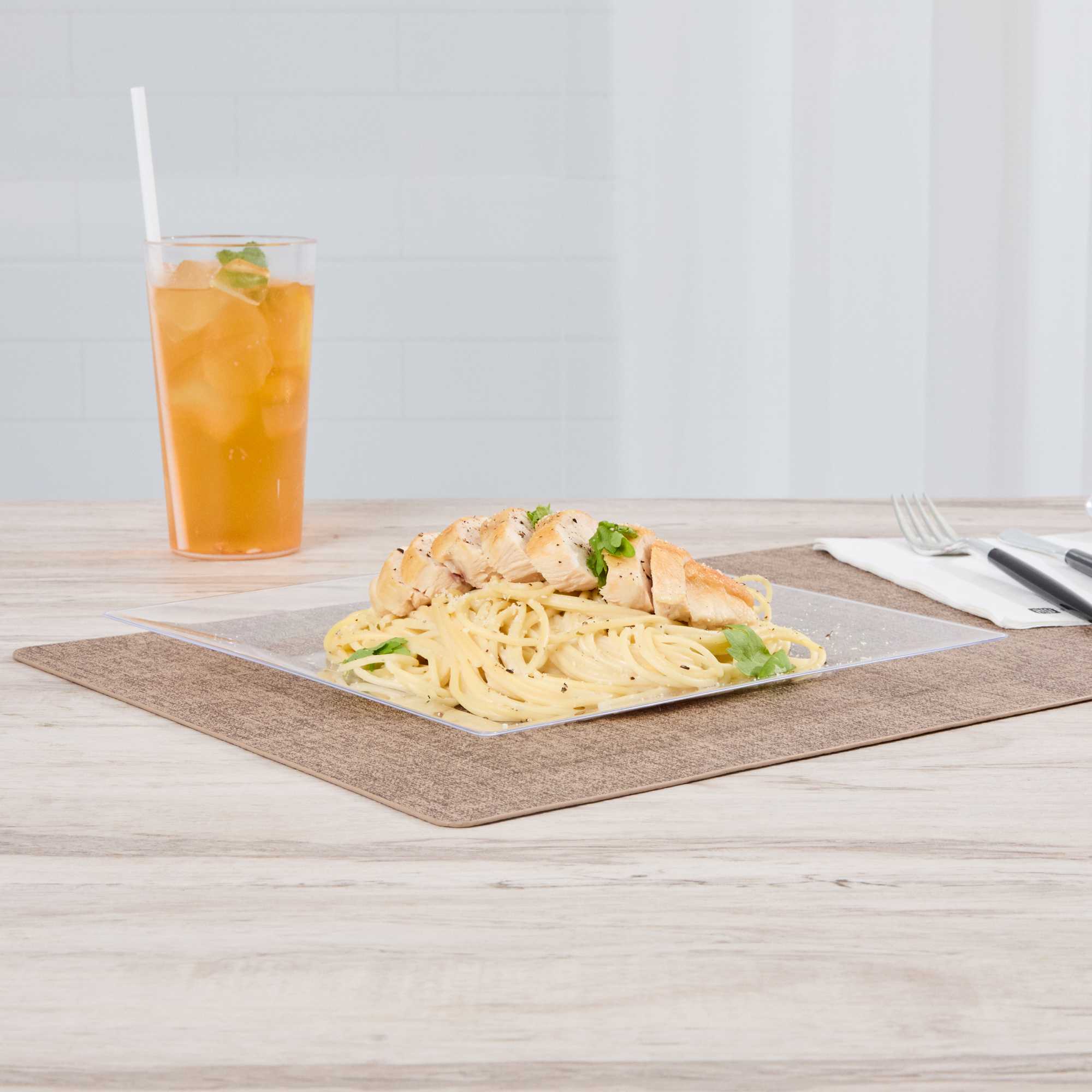 Maxi Serve Square Clear Plastic Modern Plate - 9 1/2" x 9 1/2" x 1/2" - 100 count box