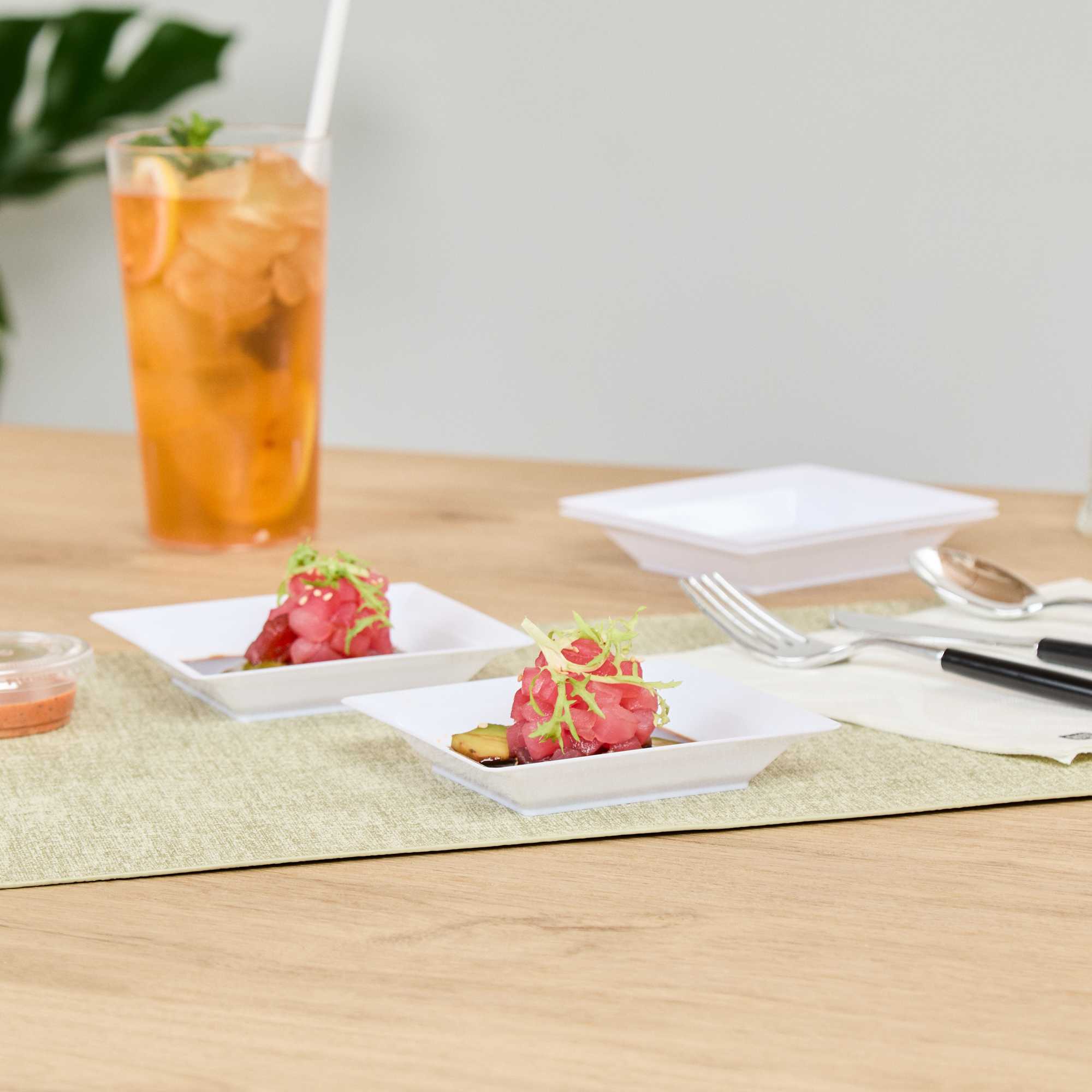 Mini Serve Square White Plastic Plate - 4 1/4" x 4 1/4" x 1/2" - 100 count box