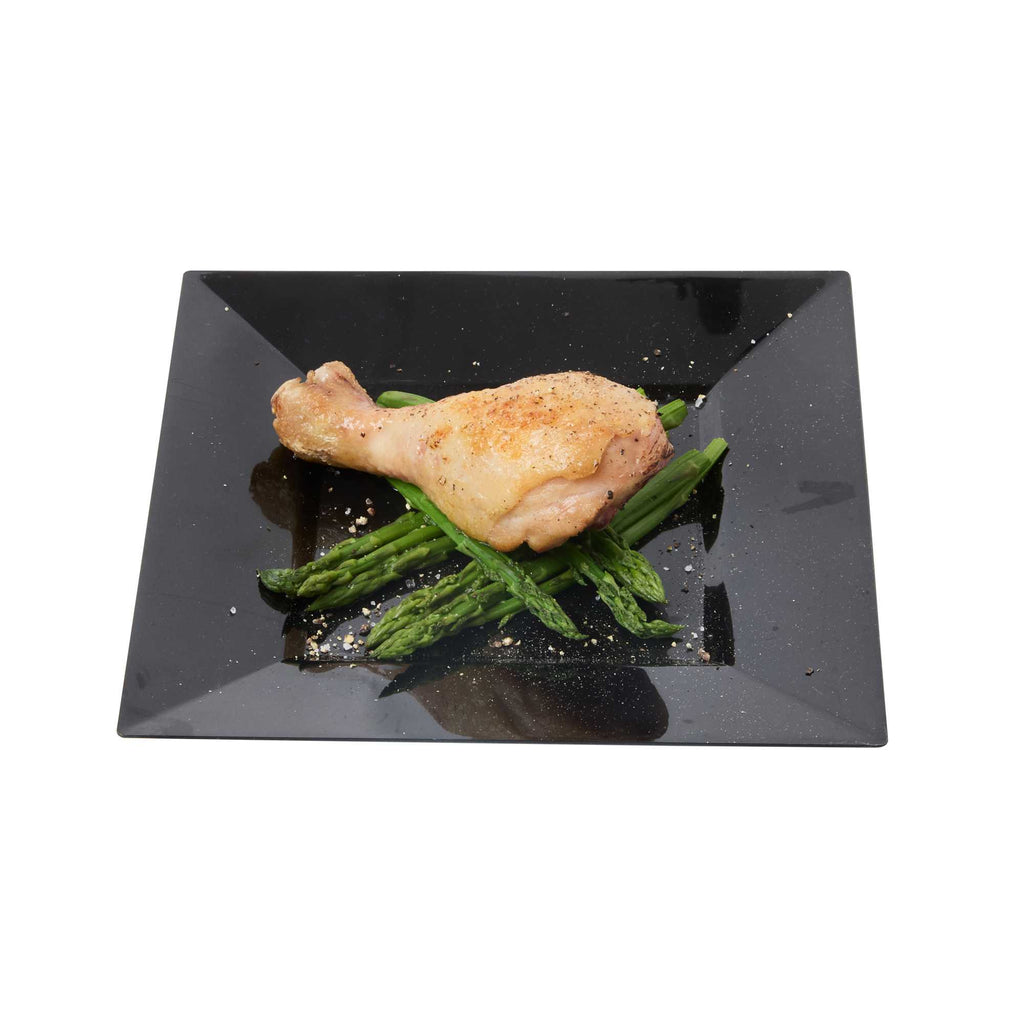 Maxi Serve Square Black Plastic Medium Plate - 8 1/4" x 8 1/4" x 1/2" - 100 count box