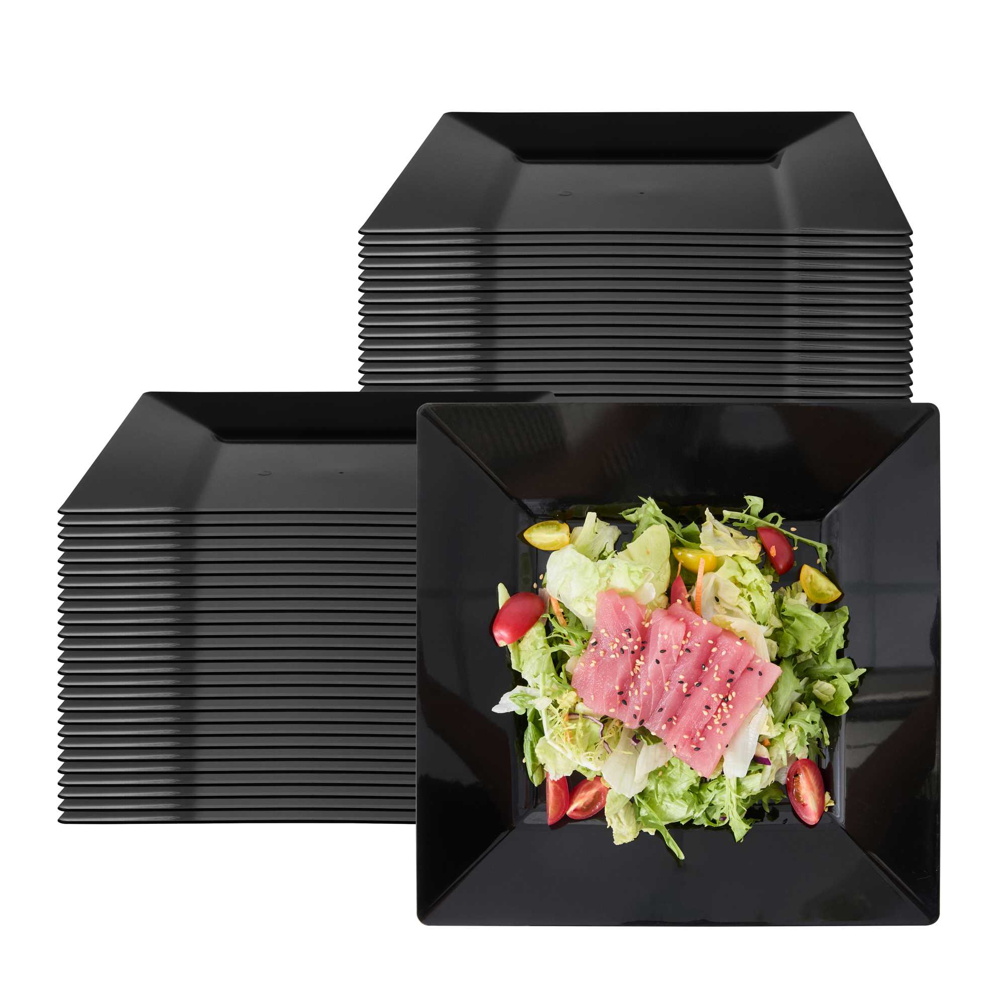 Maxi Serve Square Black Plastic Dinner Plate - 10 3/4" x 10 3/4" x 1/2" - 100 count box