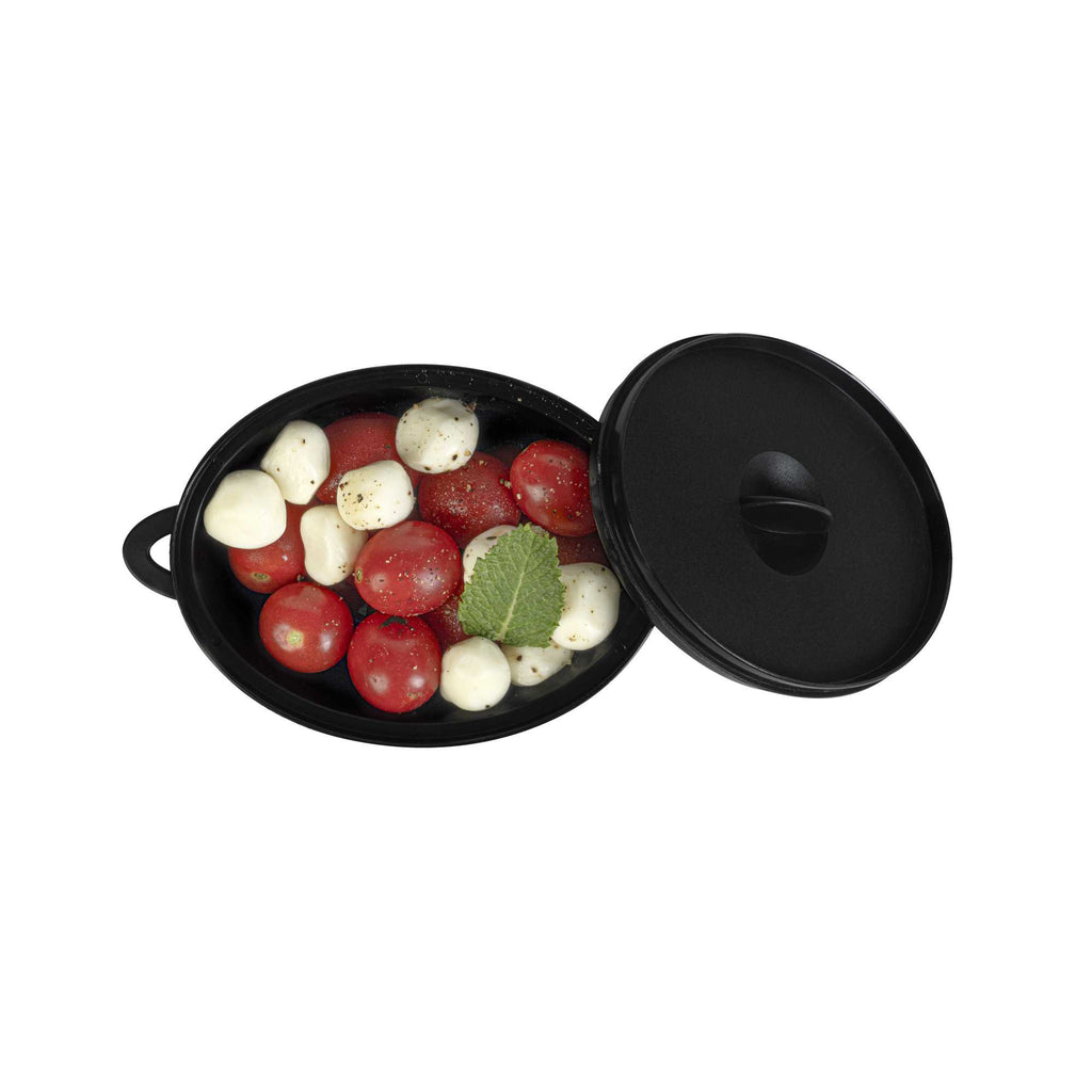 Mini Serve 12 oz Oval Black Plastic Large Kettle Dish - 6" x 4" x 2 3/4" - 100 count box