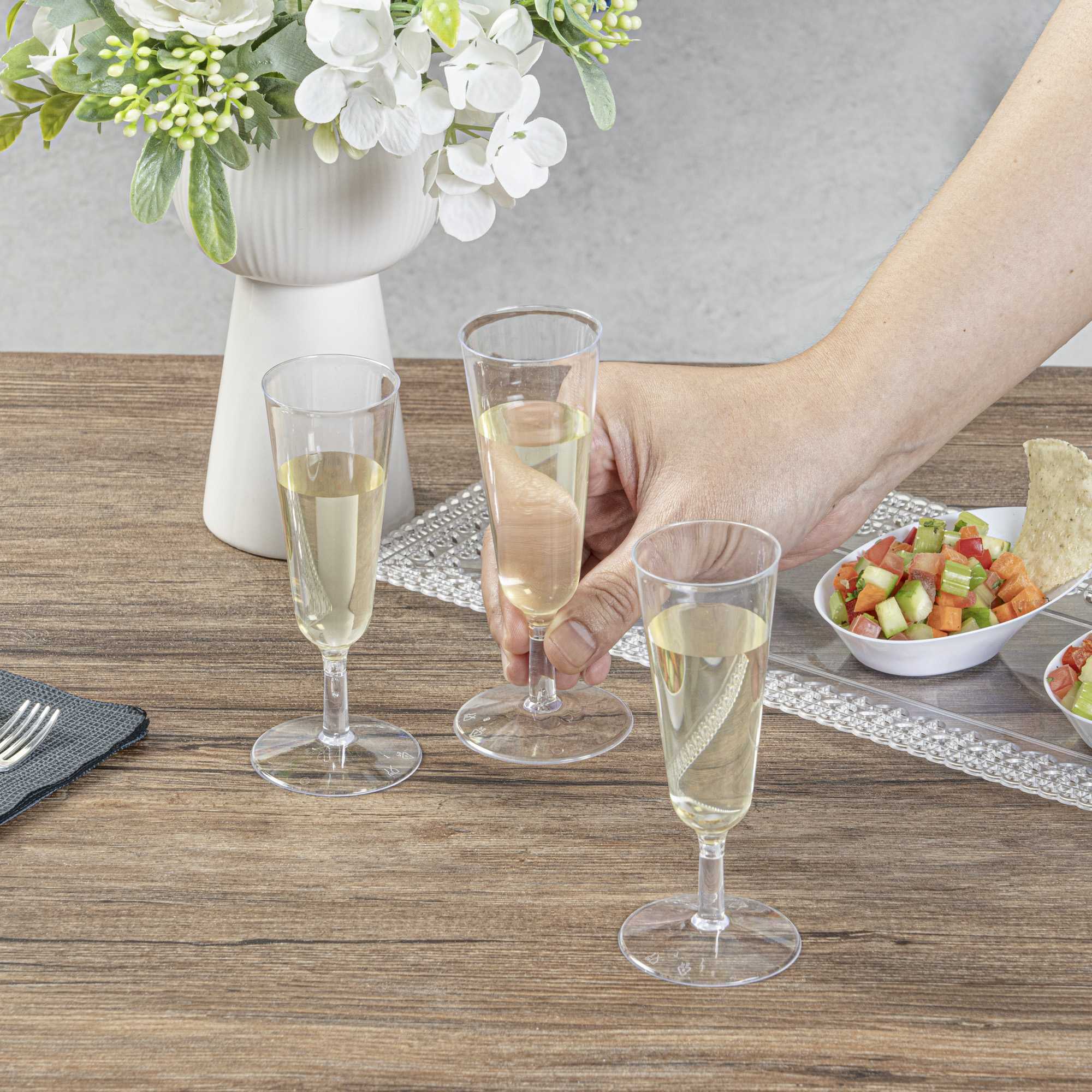 Bev Tek 2 oz Round Clear Plastic Mini Champagne Glass - 2" x 2" x 5" - 100 count box