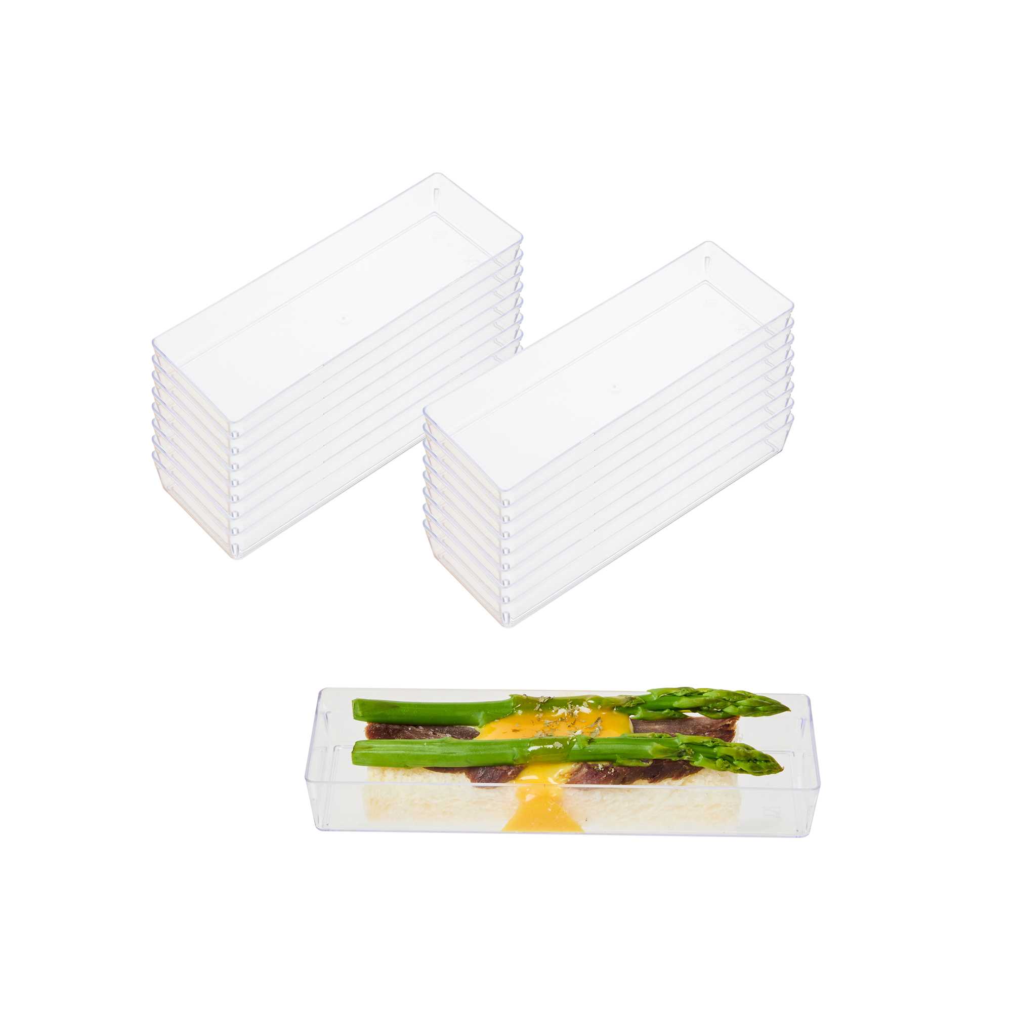 Mini Serve Rectangle Clear Plastic Modern Plate - 5 1/4" x 1 3/4" x 3/4" - 100 count box