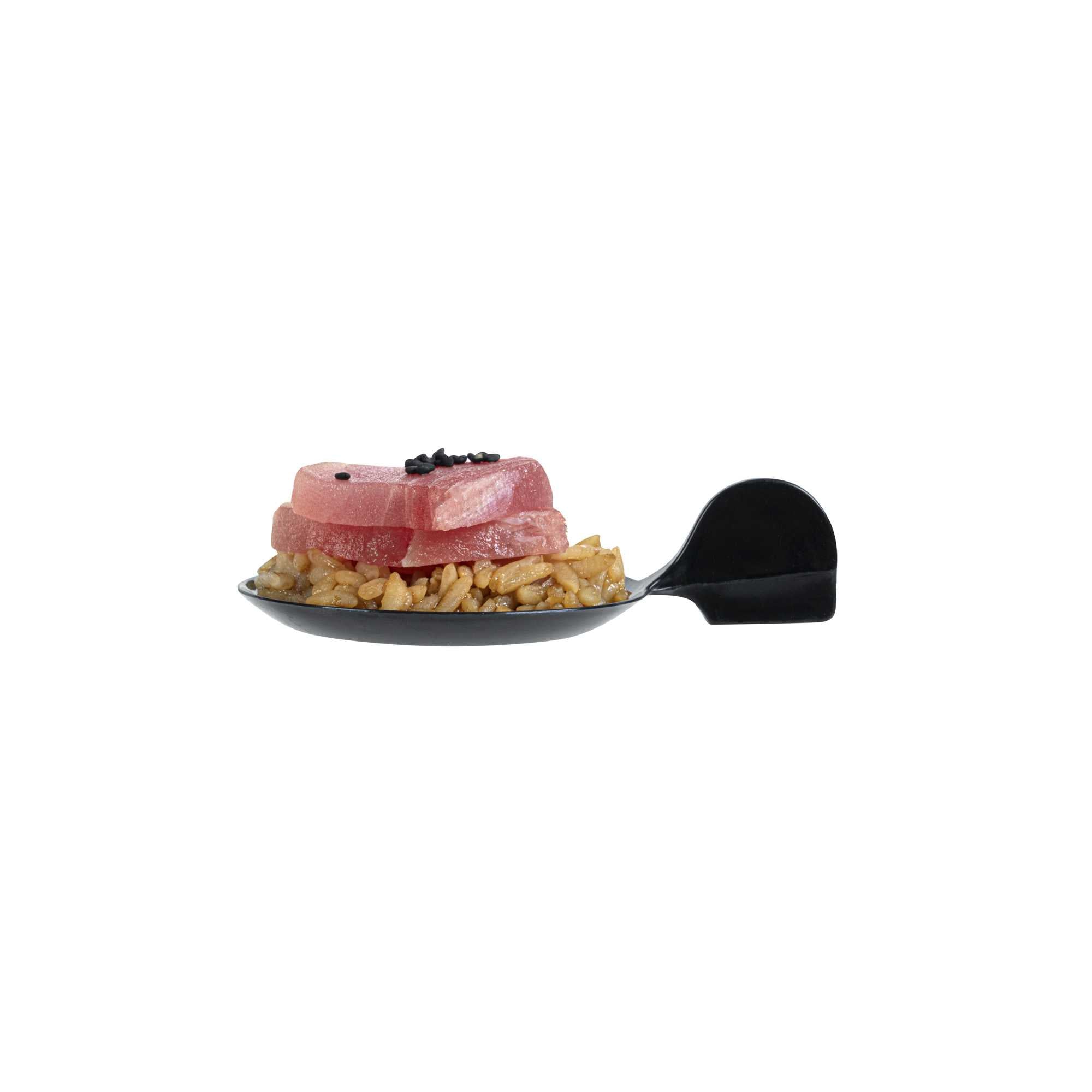 Mini Serve Fish Black Plastic Tasting Plate - 3 3/4" x 2 1/2" x 1" - 100 count box
