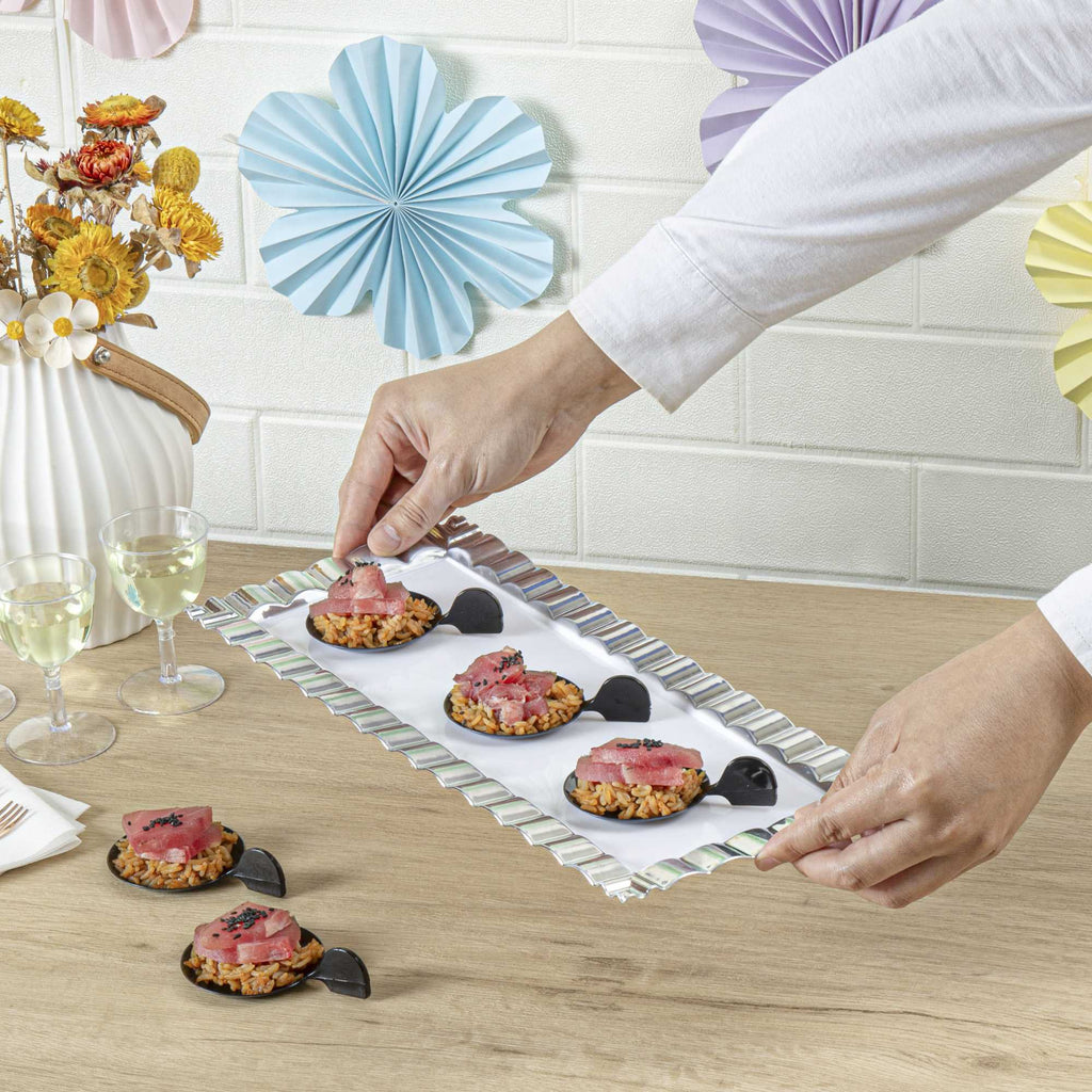Mini Serve Fish Black Plastic Tasting Plate - 3 3/4" x 2 1/2" x 1" - 100 count box