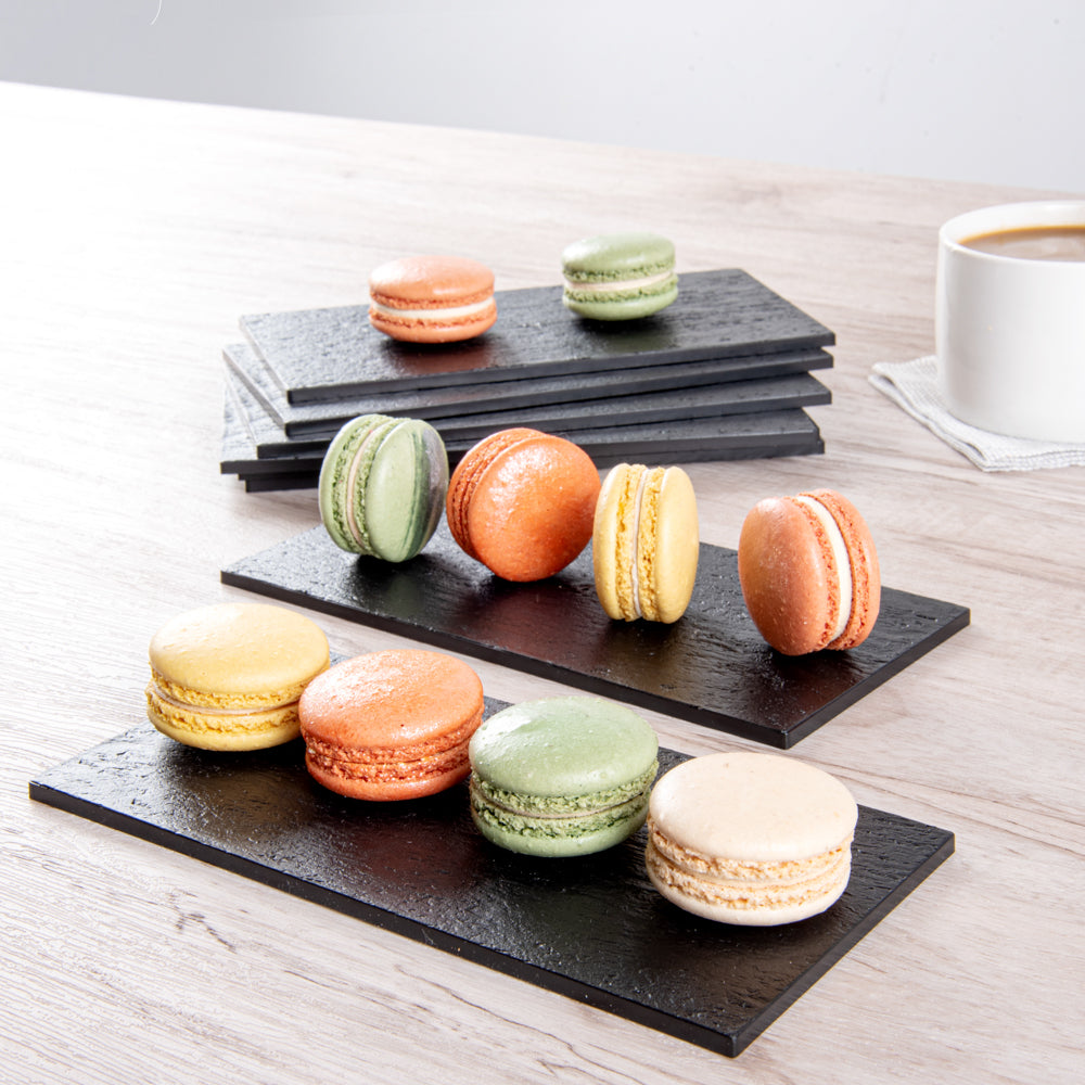 Maxi Serve Rectangle Black Plastic Small Plate - Faux Slate - 7" x 3 1/2" - 100 count box