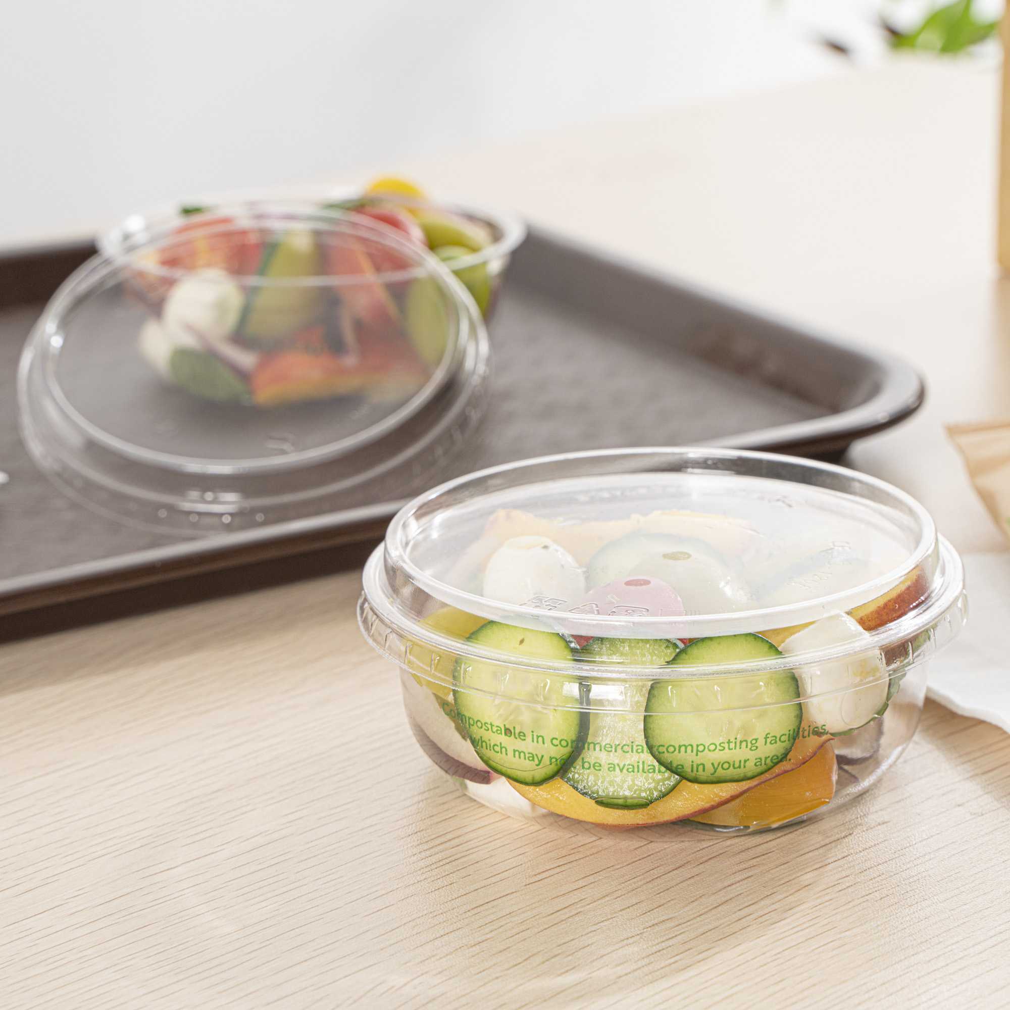 Basic Nature Round Clear PLA Plastic Flat Lid - Fits To Go Deli Container, Compostable - 500 count box