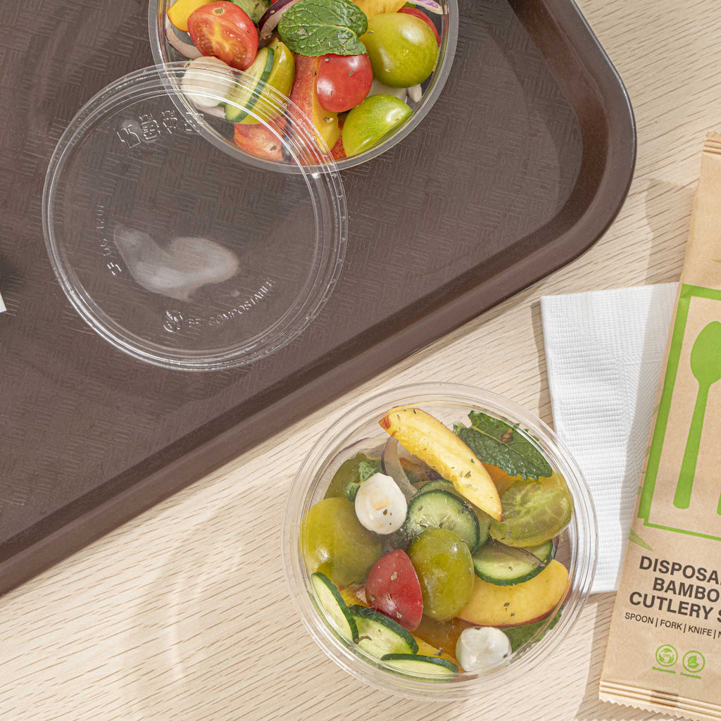 Basic Nature Round Clear PLA Plastic Flat Lid - Fits To Go Deli Container, Compostable - 500 count box