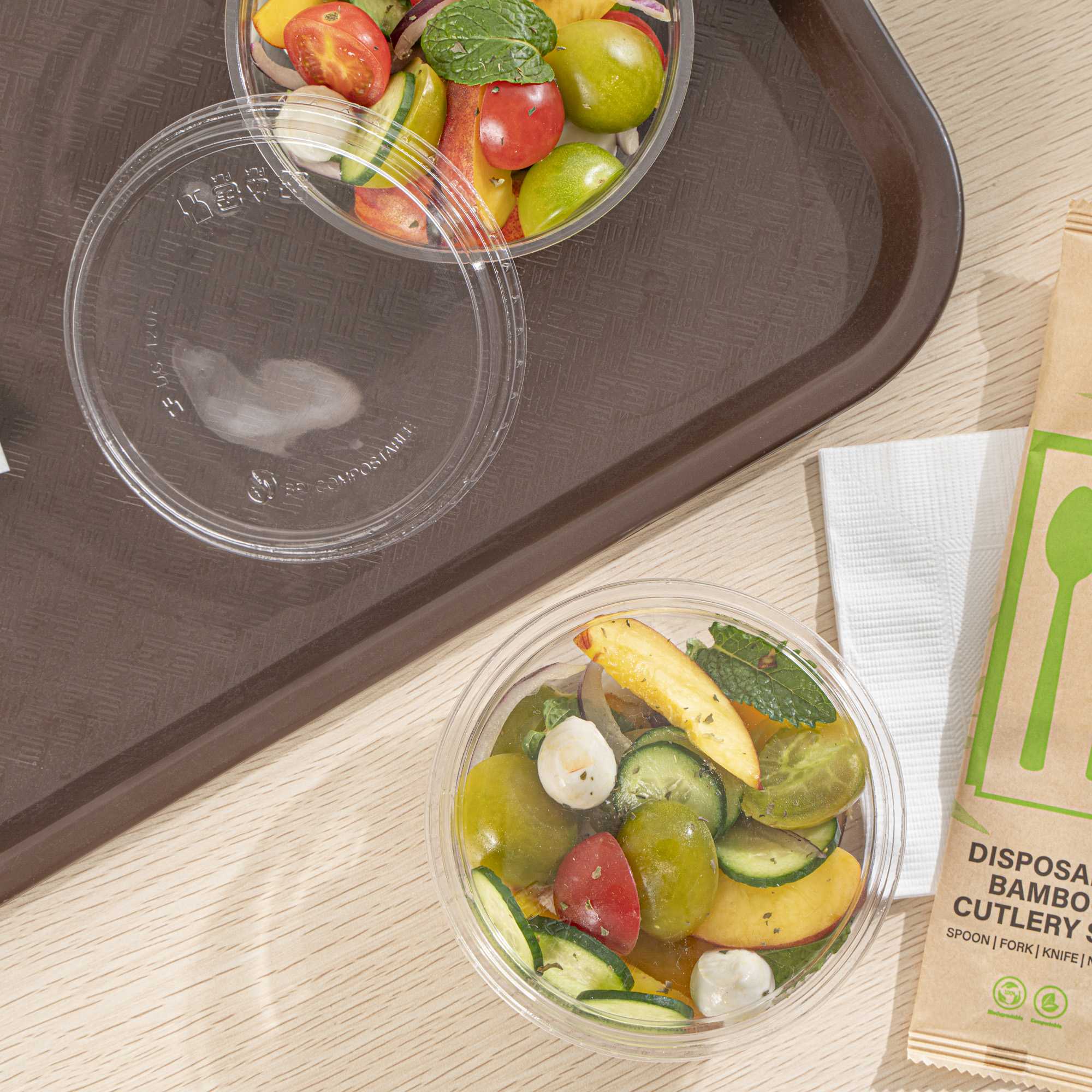 Basic Nature Round Clear PLA Plastic Flat Lid - Fits To Go Deli Container, Compostable - 500 count box