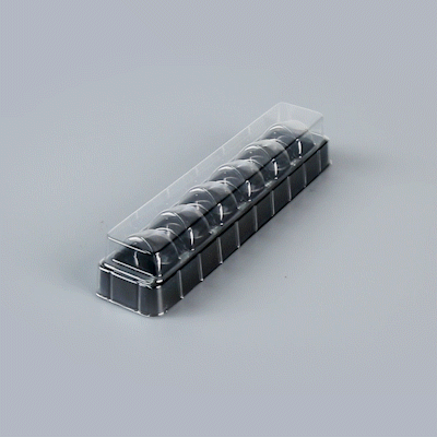 Shock Safe Rectangle Black Plastic Macaron Take Out Box - Fits 6 Macarons - 11" x 2 1/2" x 2" - 100 count box