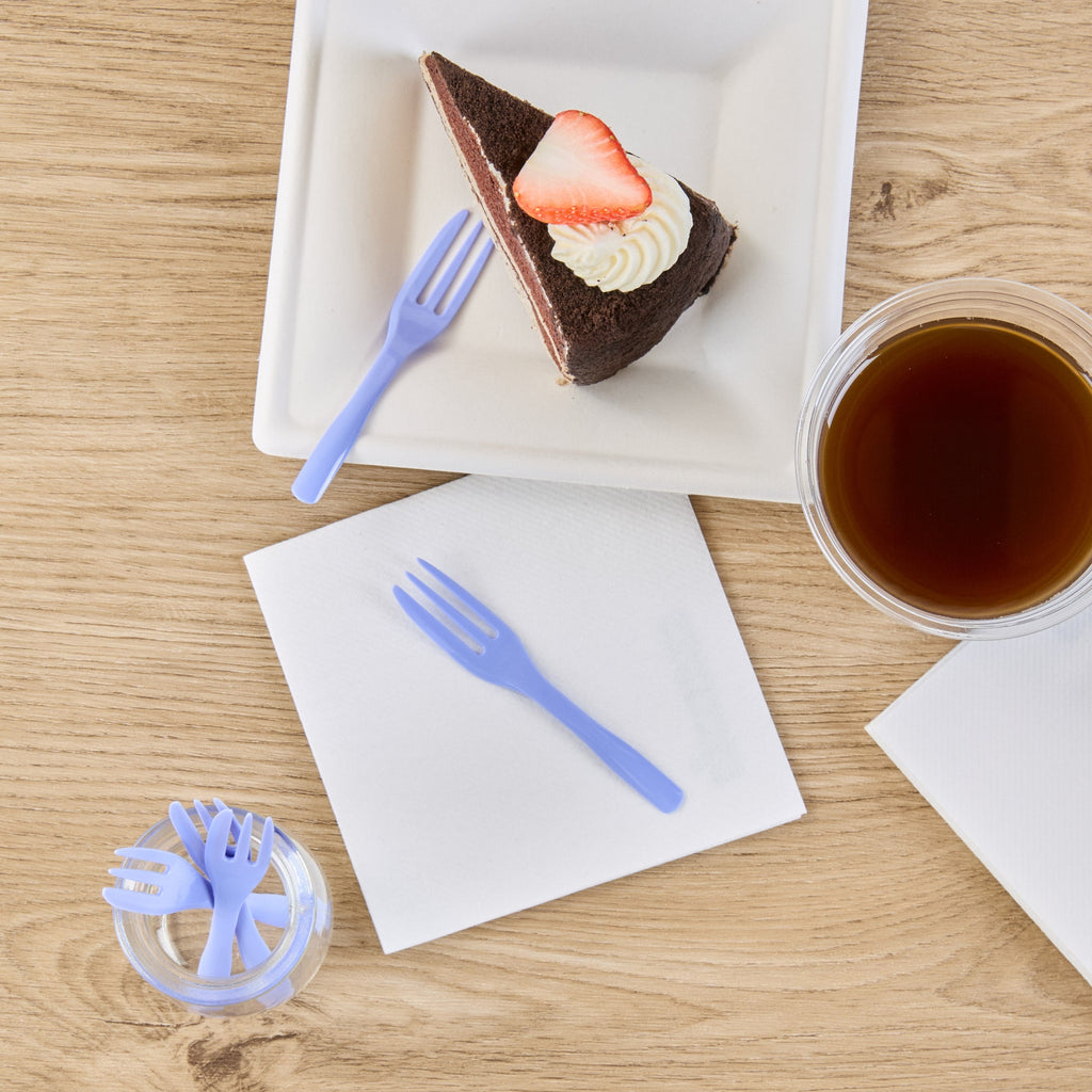 Coppetta Periwinkle Plastic Cake Fork with Knife Edge - 4" x 3/4" - 500 count box