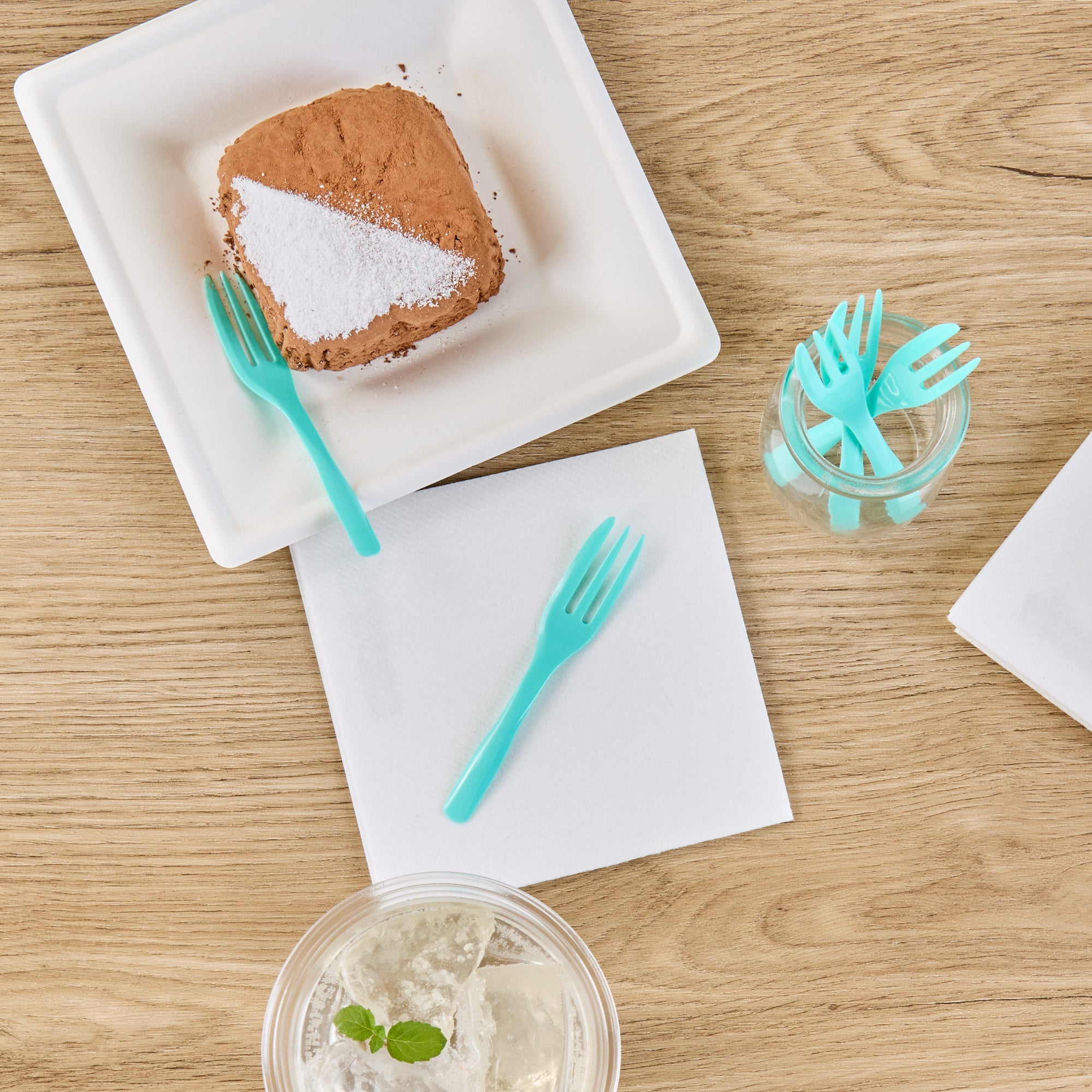 Coppetta Teal Plastic Cake Fork with Knife Edge - 4" x 3/4" - 500 count box