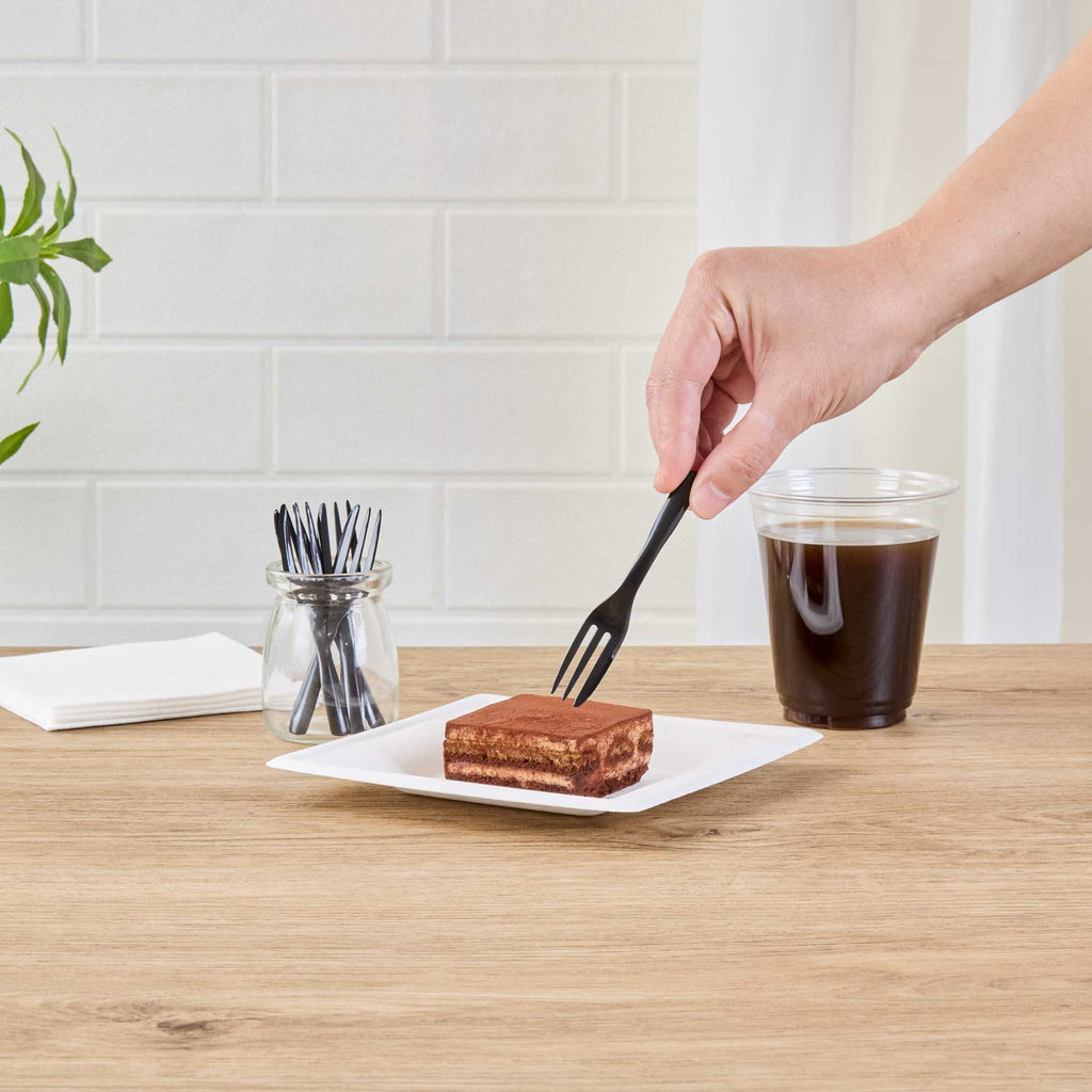 Coppetta Black Plastic Cake Fork with Knife Edge - 4" x 3/4" - 100 count box