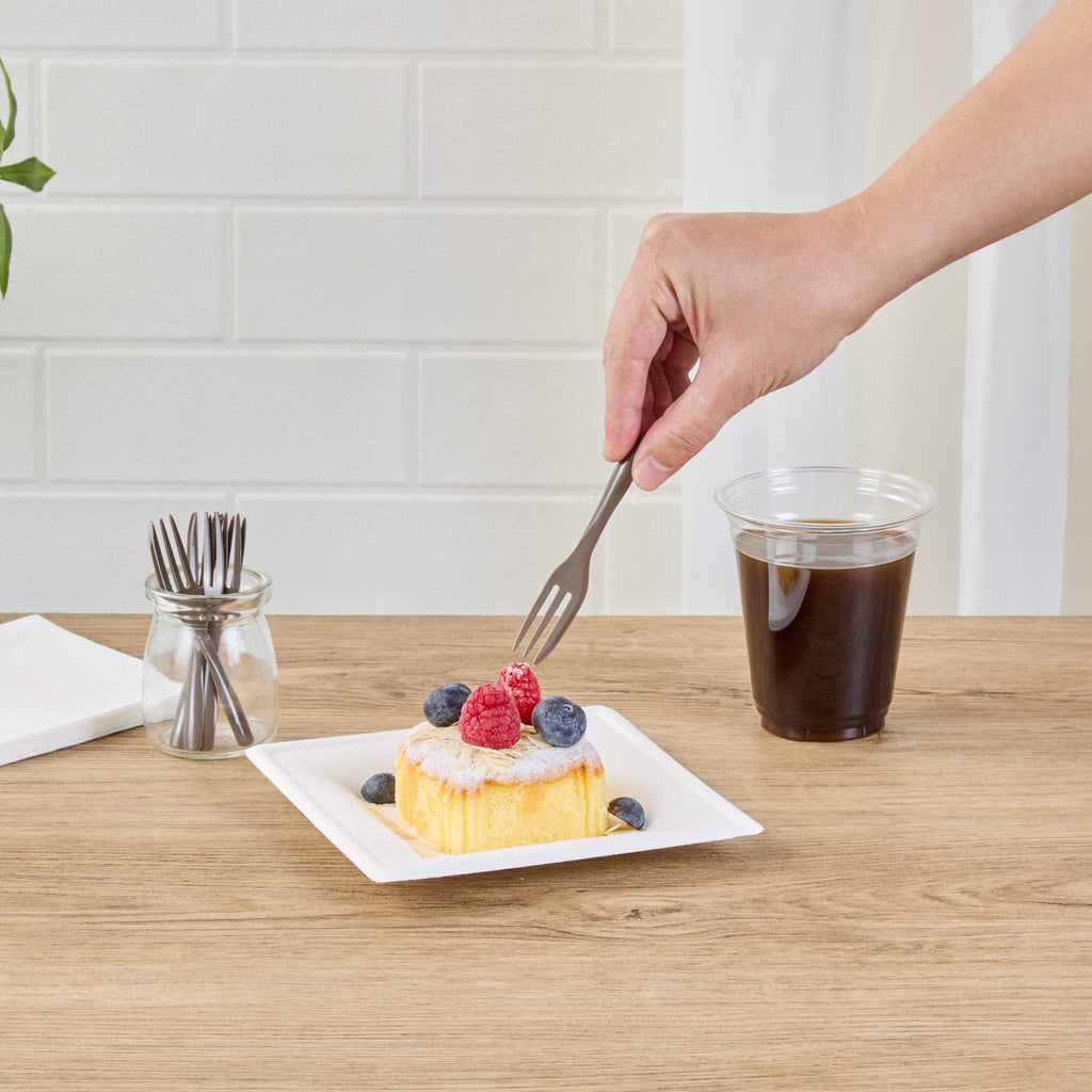 Coppetta Fashion Gray Plastic Cake Fork with Knife Edge - 4" x 3/4" - 100 count box