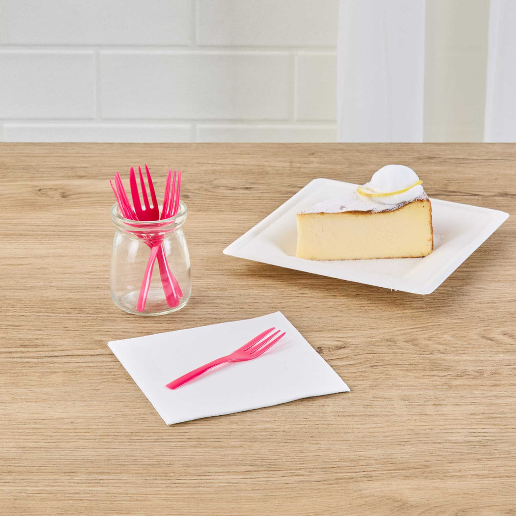 Coppetta Magenta Plastic Cake Fork with Knife Edge - 4" x 3/4" - 100 count box