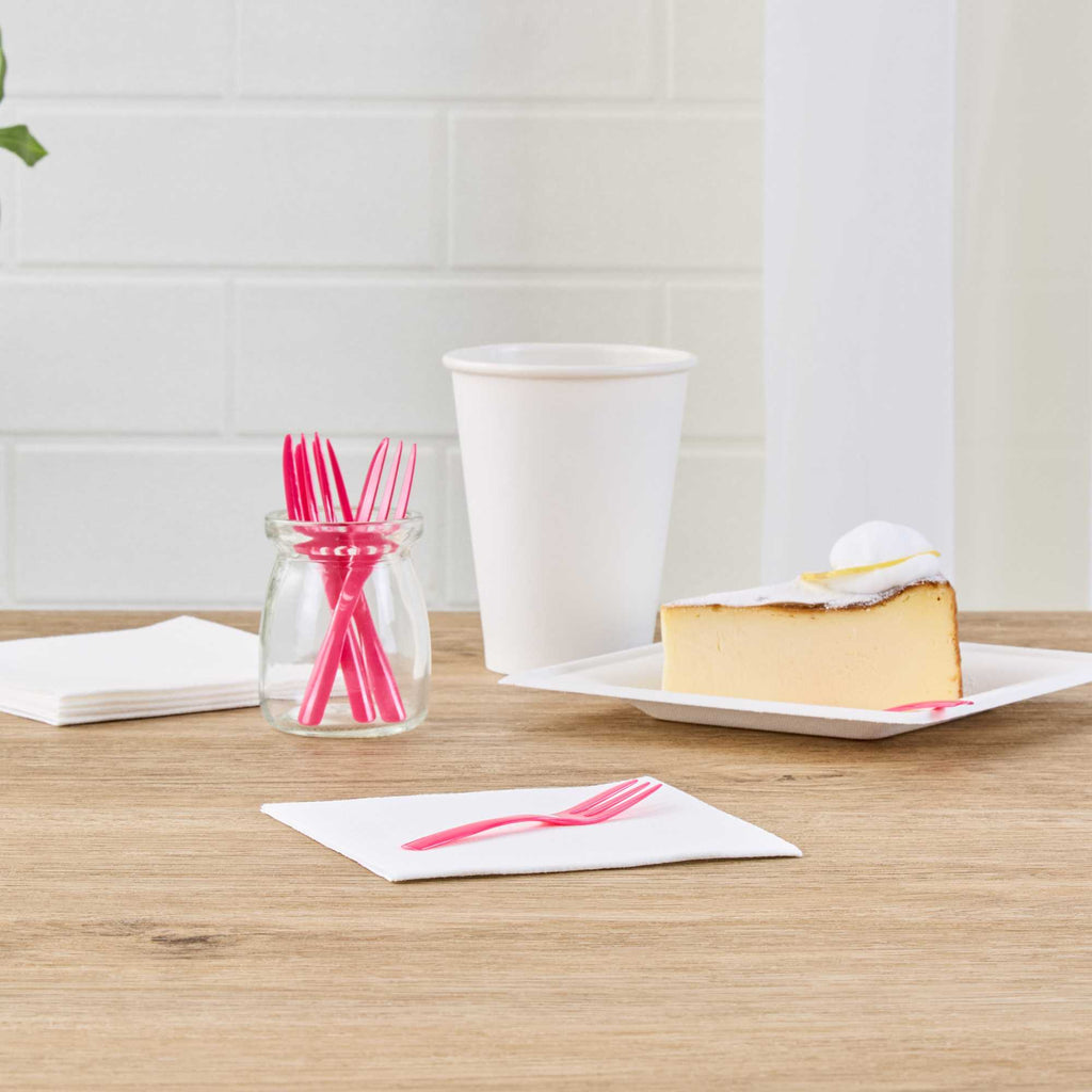 Coppetta Magenta Plastic Cake Fork with Knife Edge - 4" x 3/4" - 100 count box