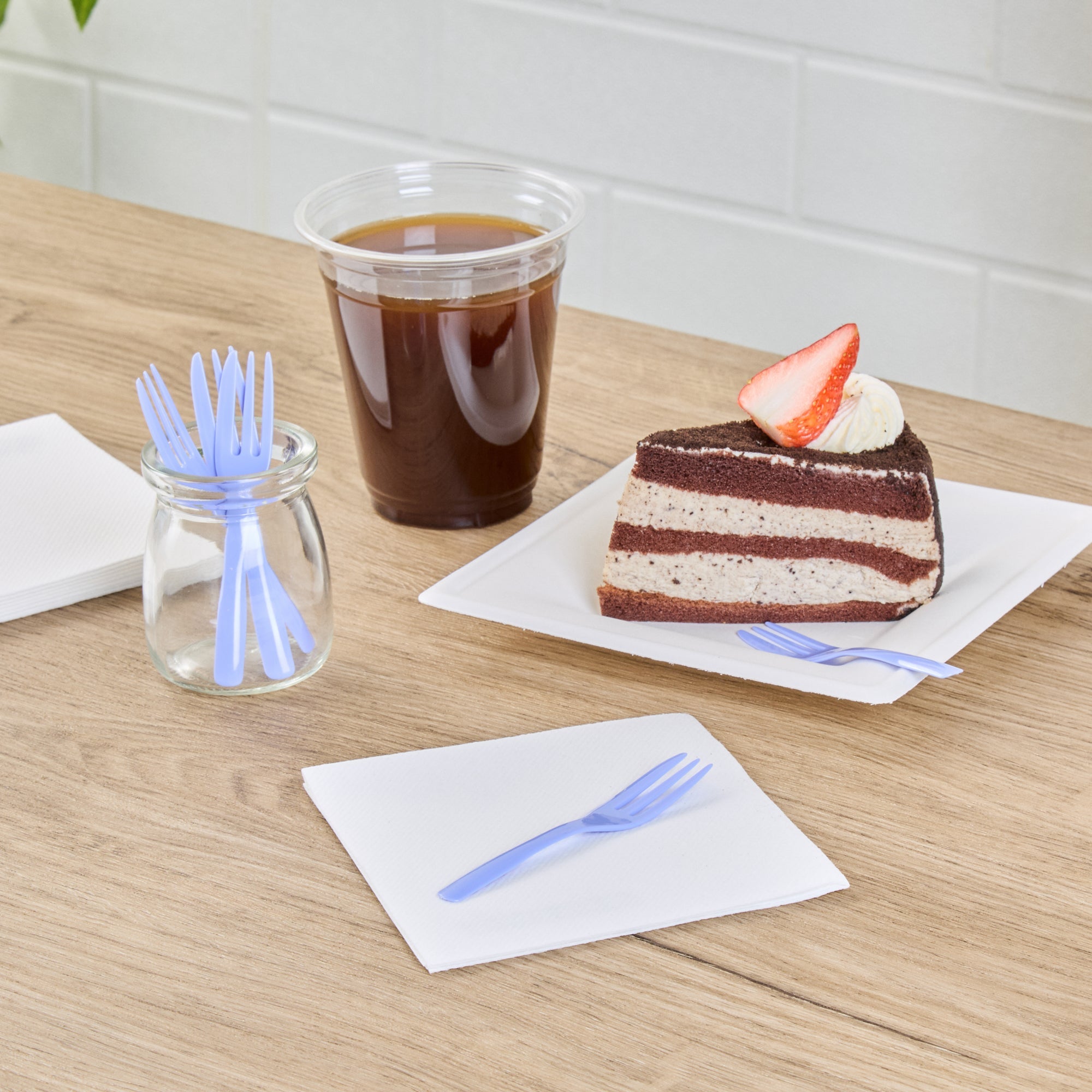 Coppetta Periwinkle Plastic Cake Fork with Knife Edge - 4" x 3/4" - 100 count box