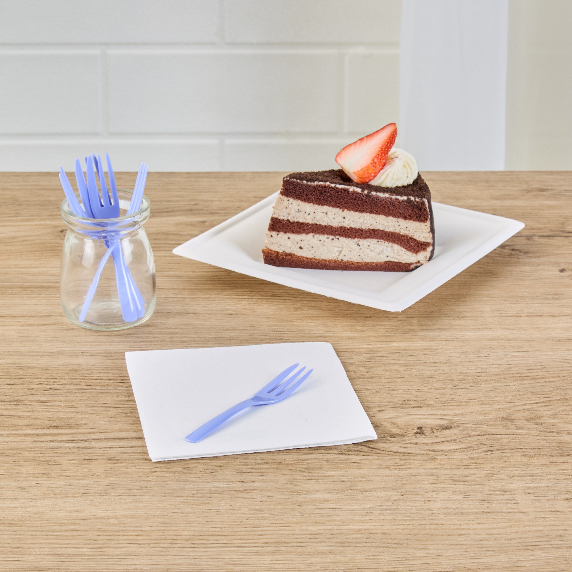 Coppetta Periwinkle Plastic Cake Fork with Knife Edge - 4" x 3/4" - 100 count box