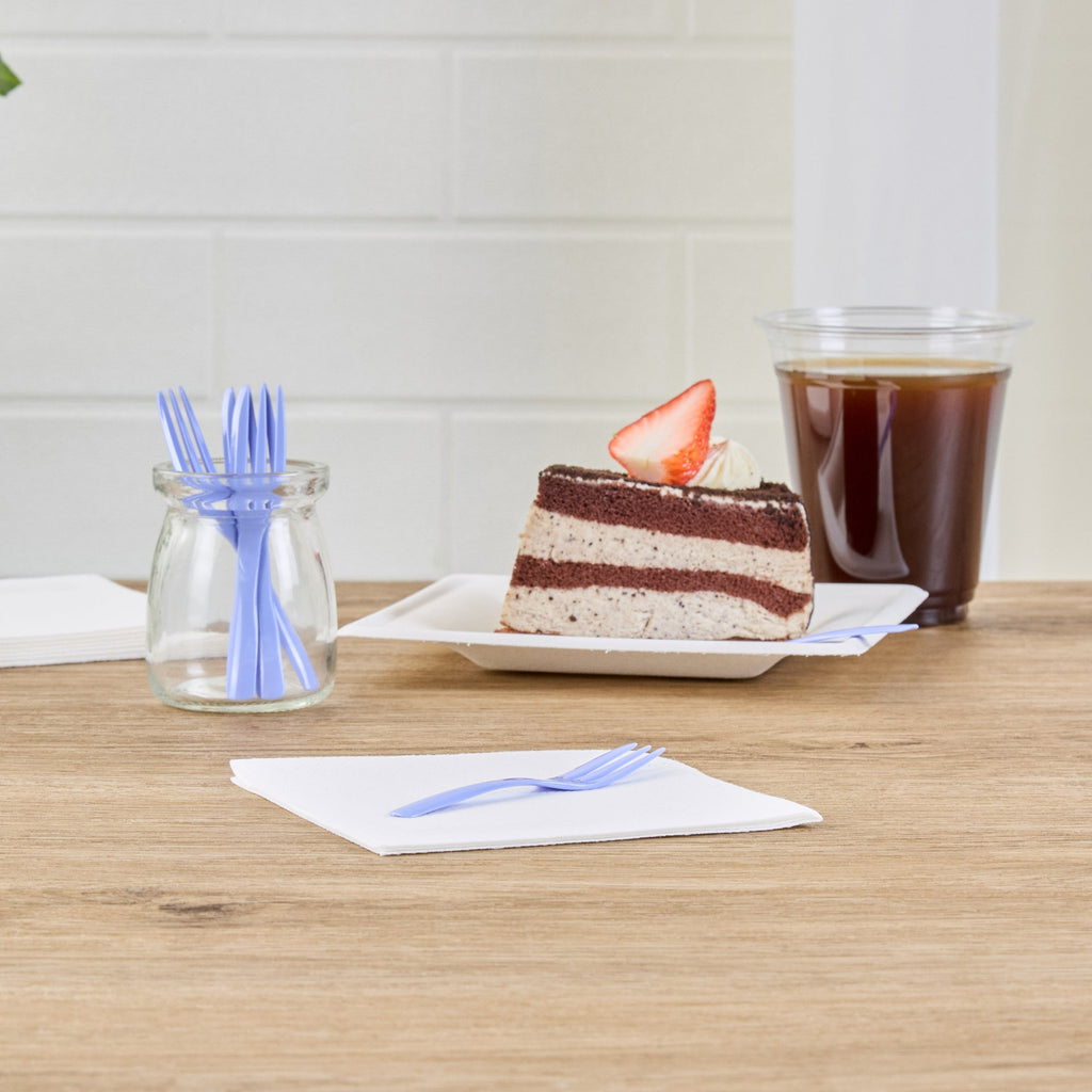 Coppetta Periwinkle Plastic Cake Fork with Knife Edge - 4" x 3/4" - 100 count box