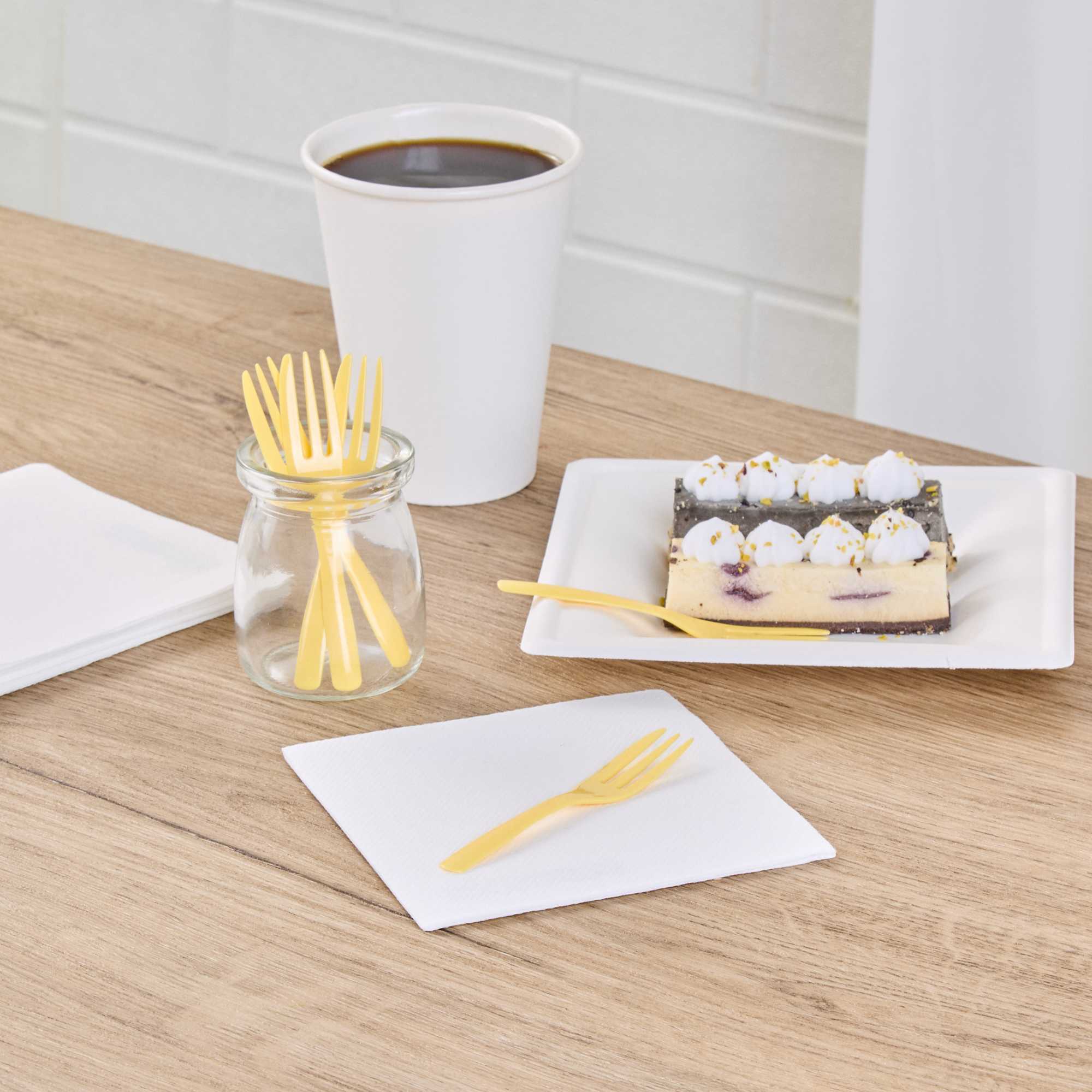 Coppetta Baby Yellow Plastic Cake Fork with Knife Edge - 4" x 3/4" - 100 count box