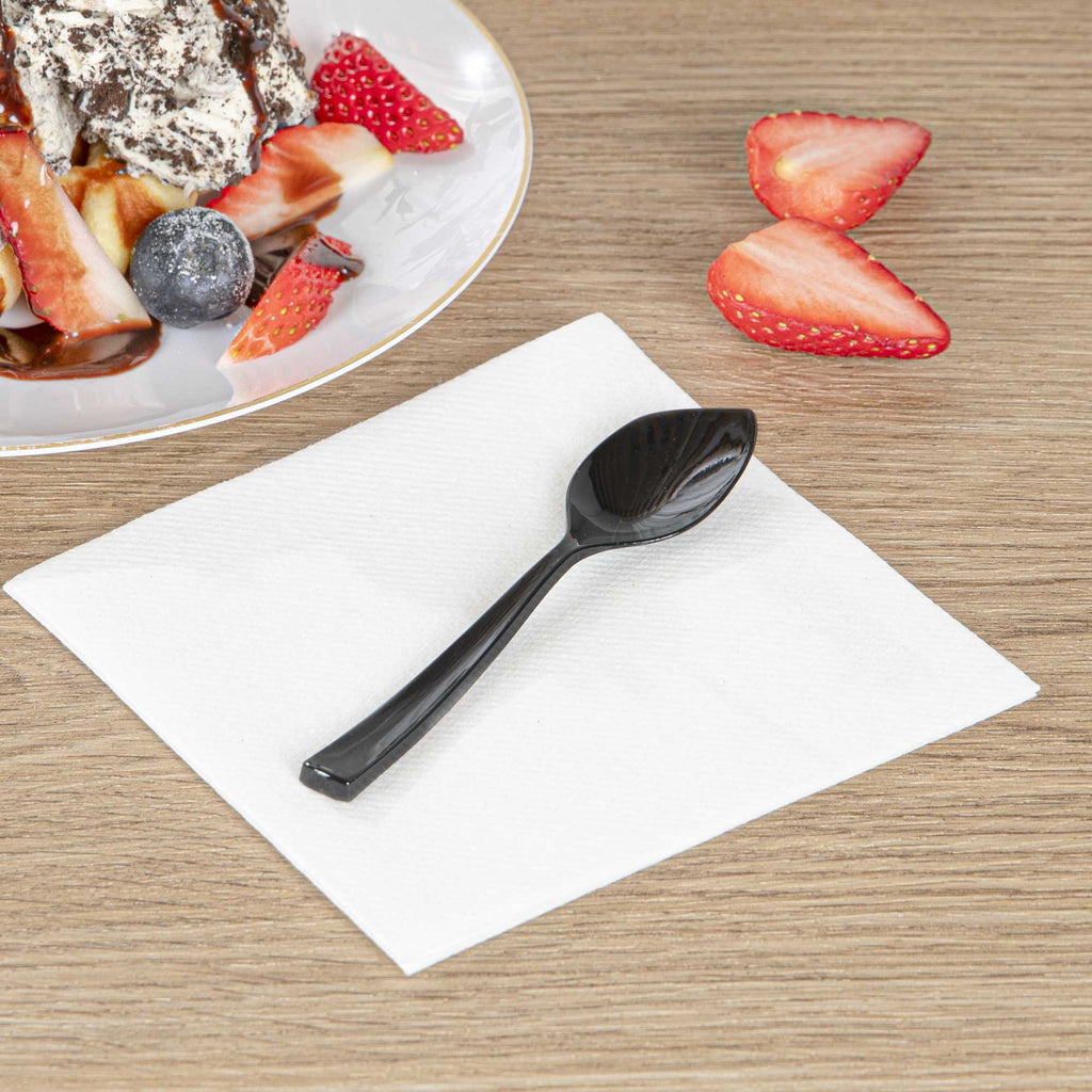 Coppetta Black Plastic Petal Spoon - 4 1/2" x 1" - 100 count box