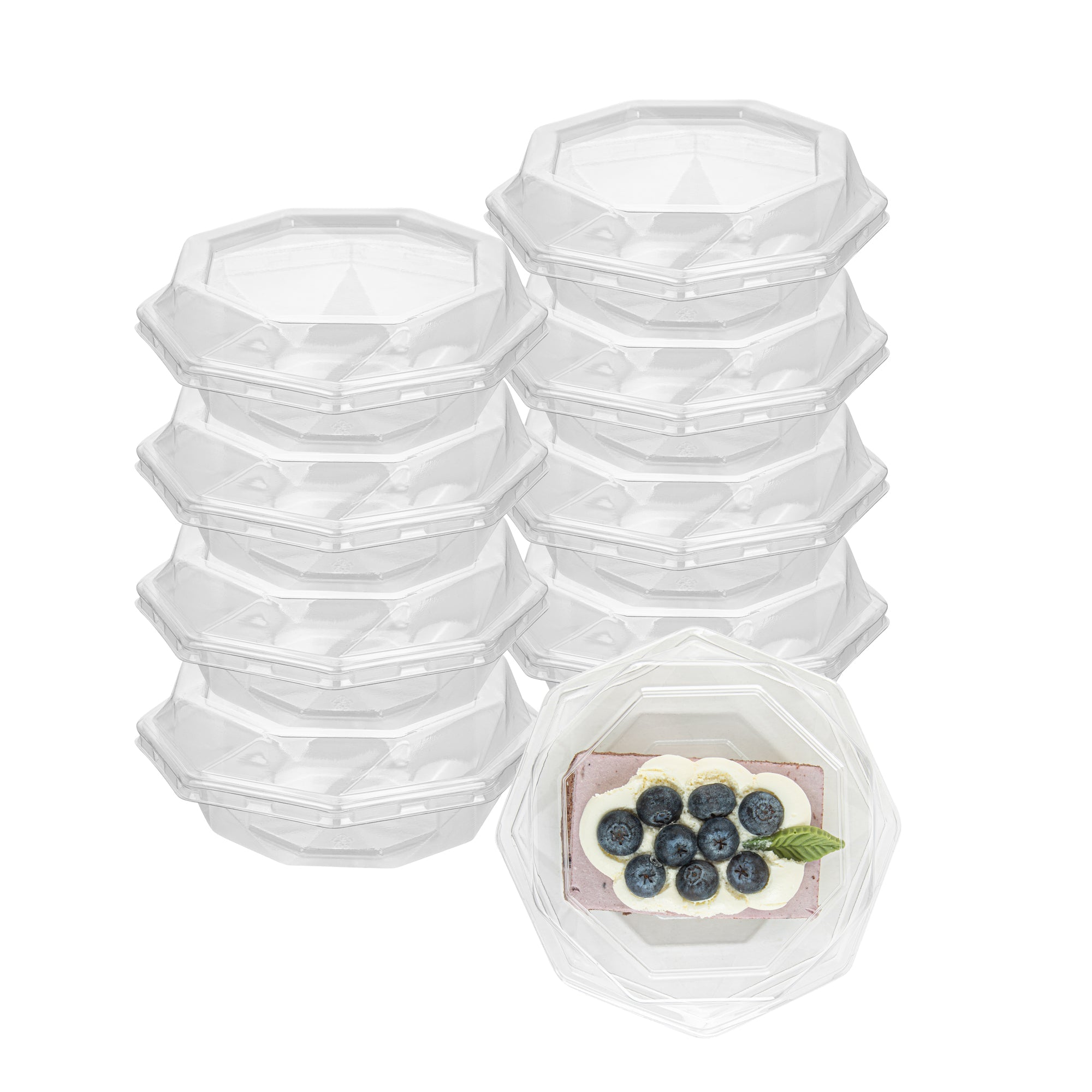 Thermo Tek Octagon Clear Plastic Cake Box - with Lid - 5 1/4" x 5 1/4" x 2" - 100 count box