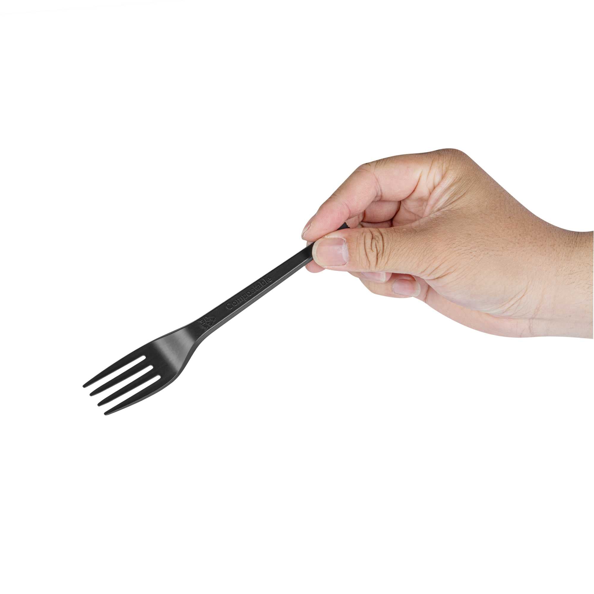 Basic Nature Black CPLA Plastic Fork - Heat-Resistant, Compostable - 6 1/2" x 1" x 1/2" - 250 count box