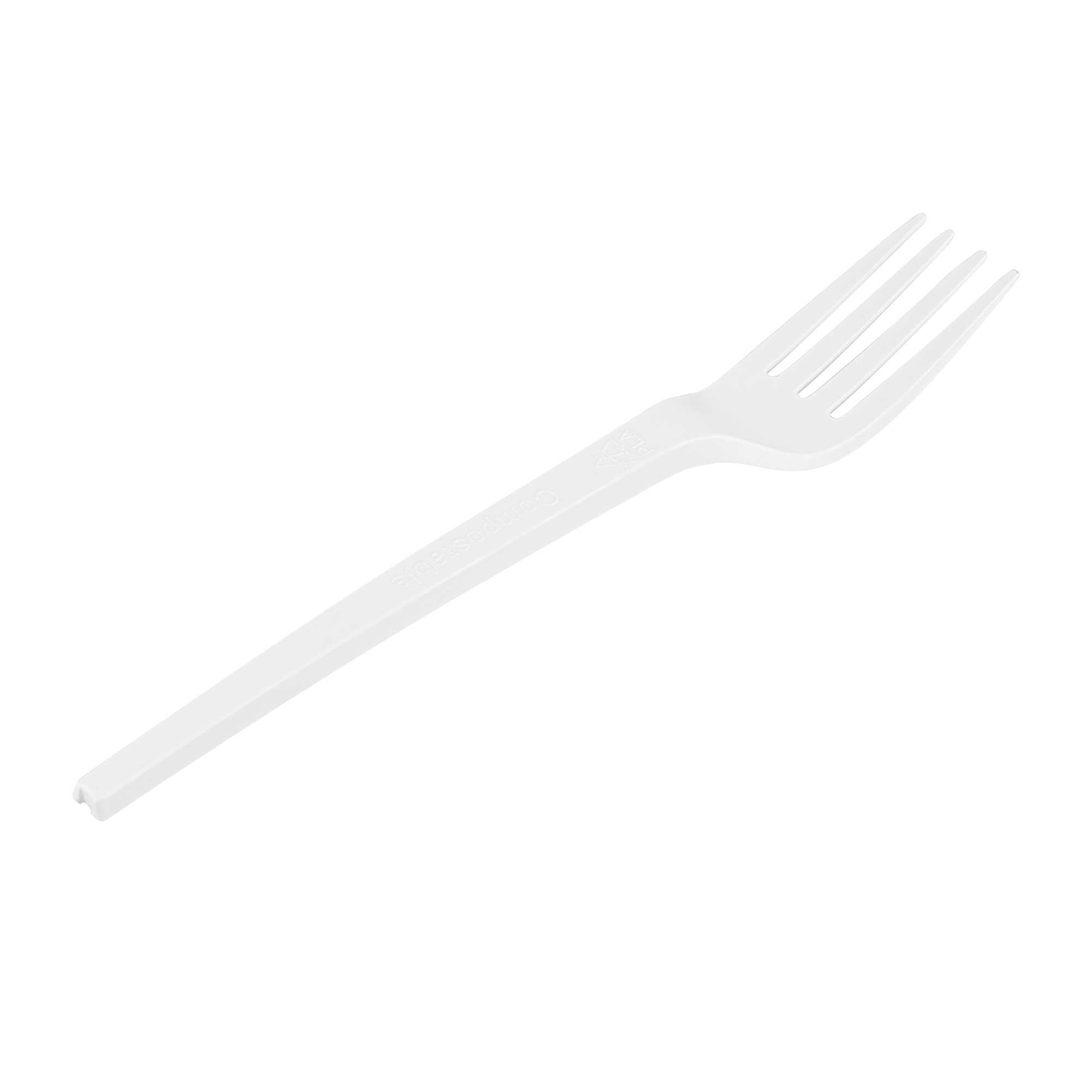 Basic Nature White CPLA Plastic Fork - Heat-Resistant, Compostable - 6 1/2" x 1" x 1/2" - 250 count box
