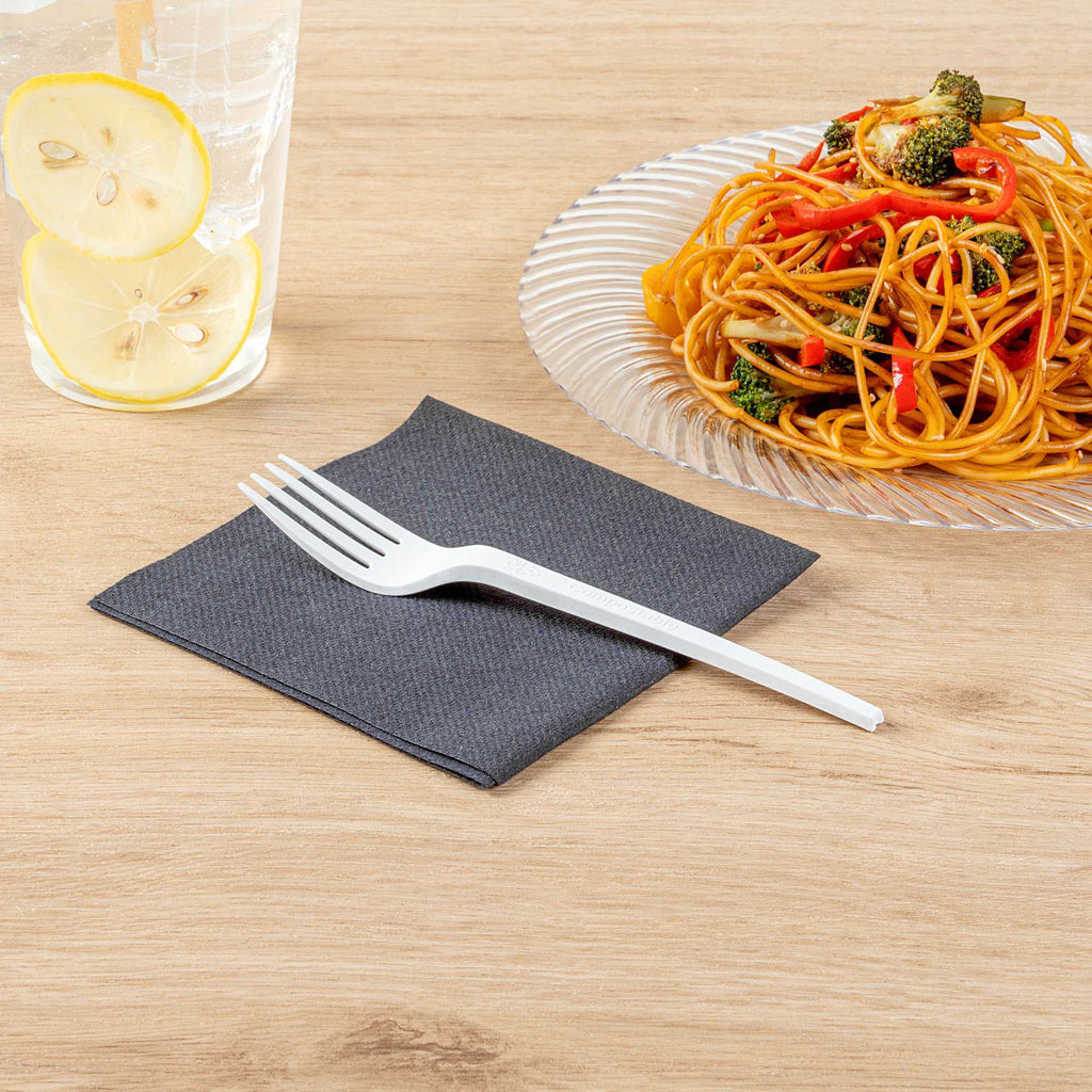 Basic Nature White CPLA Plastic Fork - Heat-Resistant, Compostable - 6 1/2" x 1" x 1/2" - 250 count box