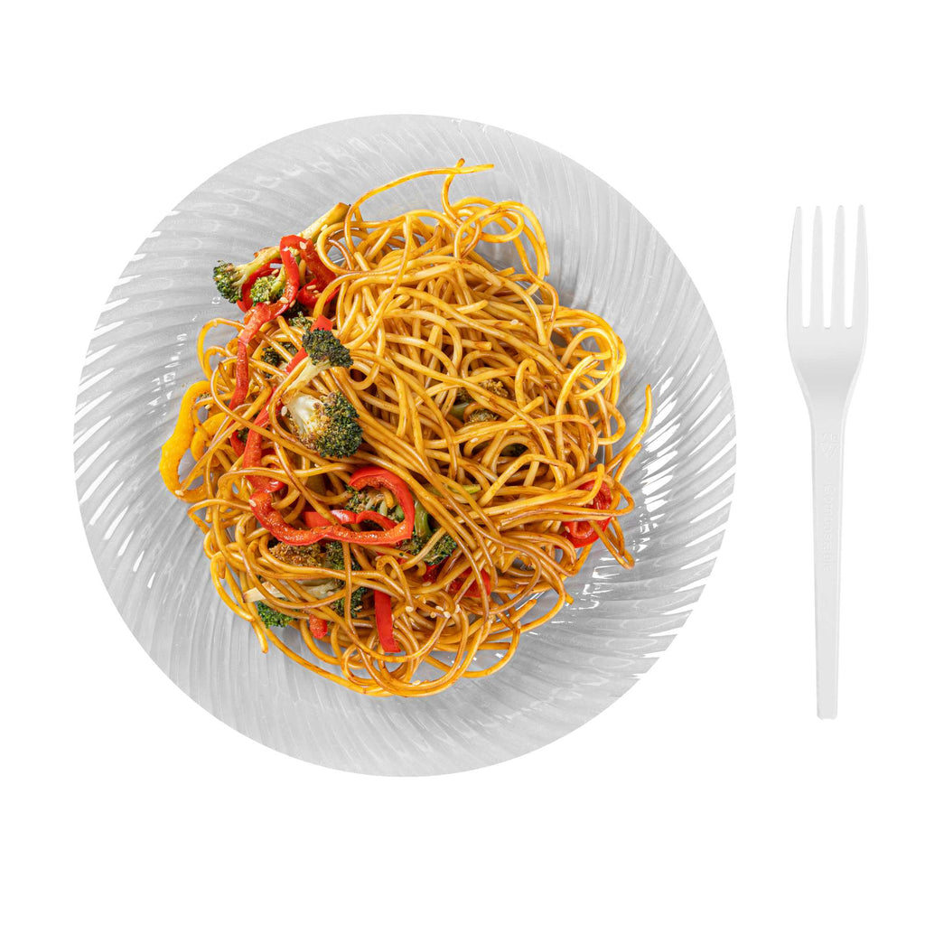 Basic Nature White CPLA Plastic Fork - Heat-Resistant, Compostable - 6 1/2" x 1" x 1/2" - 250 count box