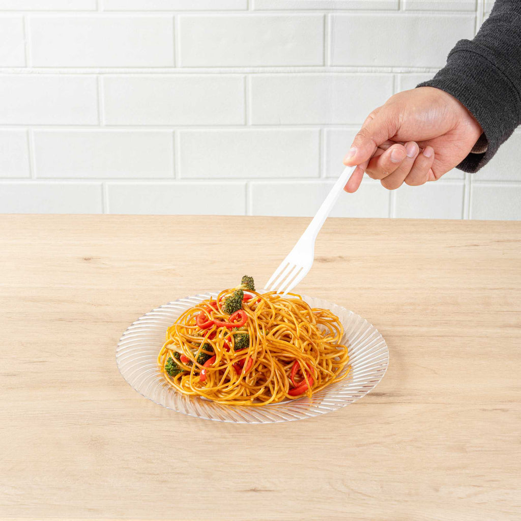 Basic Nature White CPLA Plastic Fork - Heat-Resistant, Compostable - 6 1/2" x 1" x 1/2" - 250 count box