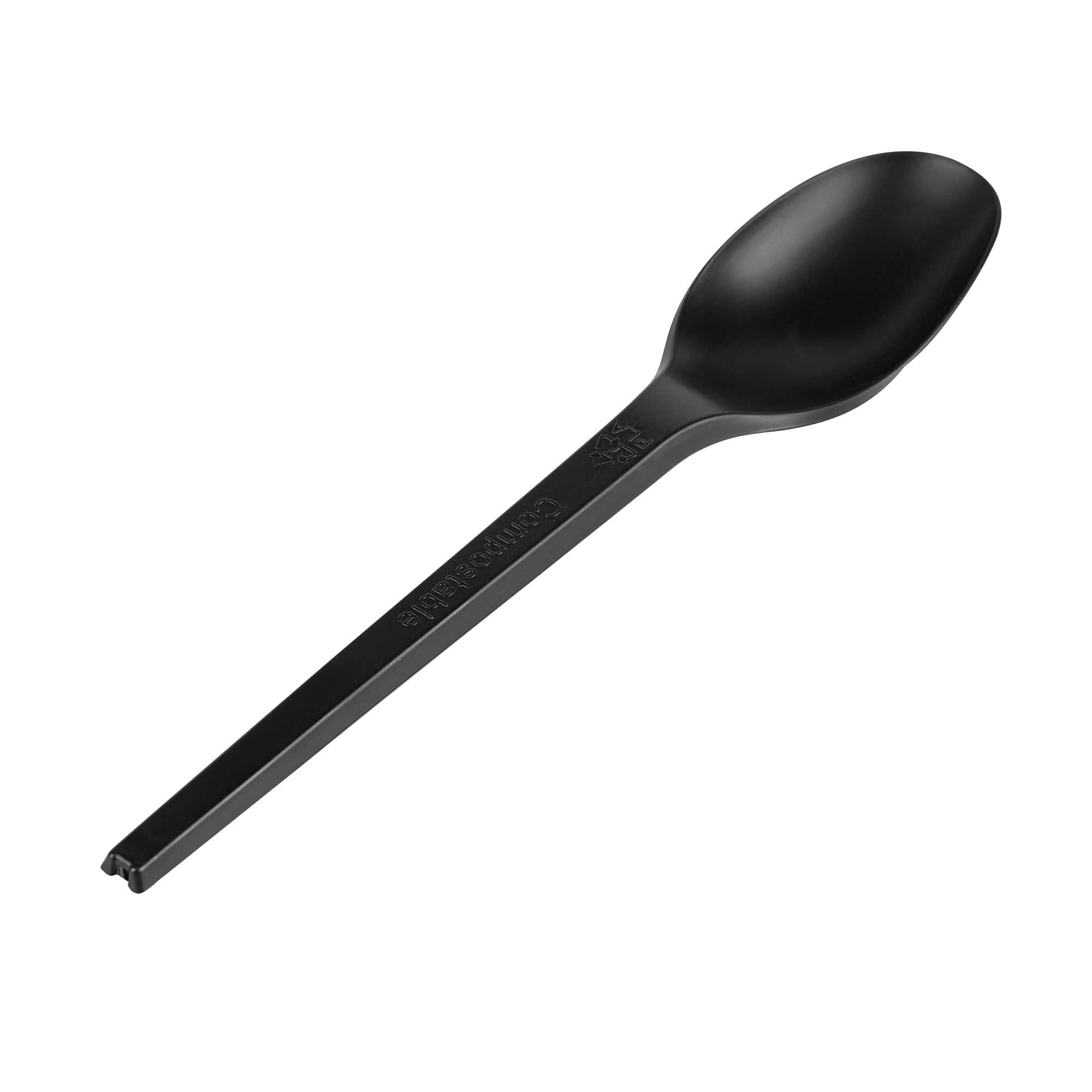Basic Nature Black CPLA Plastic Spoon - Heat-Resistant, Compostable - 6 1/2" x 1 1/4" x 1/2" - 250 count box