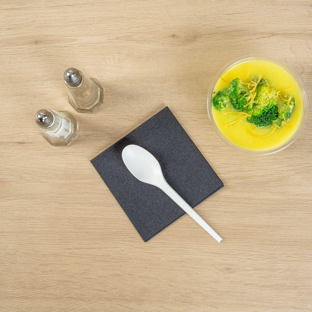 Basic Nature White CPLA Plastic Spoon - Heat-Resistant, Compostable - 6 1/2" x 1 1/4" x 1/2" - 250 count box