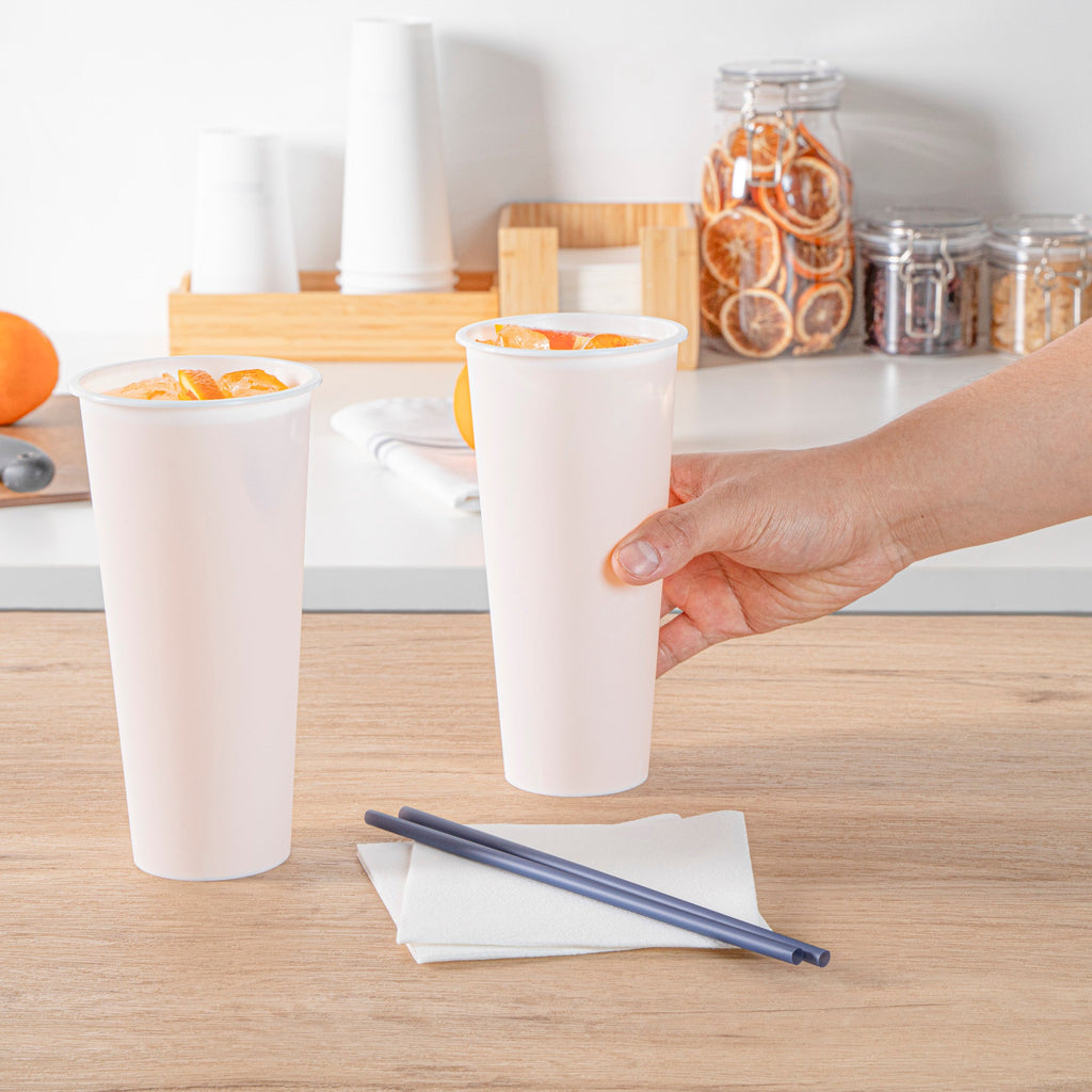 Bev Tek 24 oz Round Matte White Plastic Hot / Cold Drinking Cup - 3 1/2" x 3 1/2" x 7" - 100 count box
