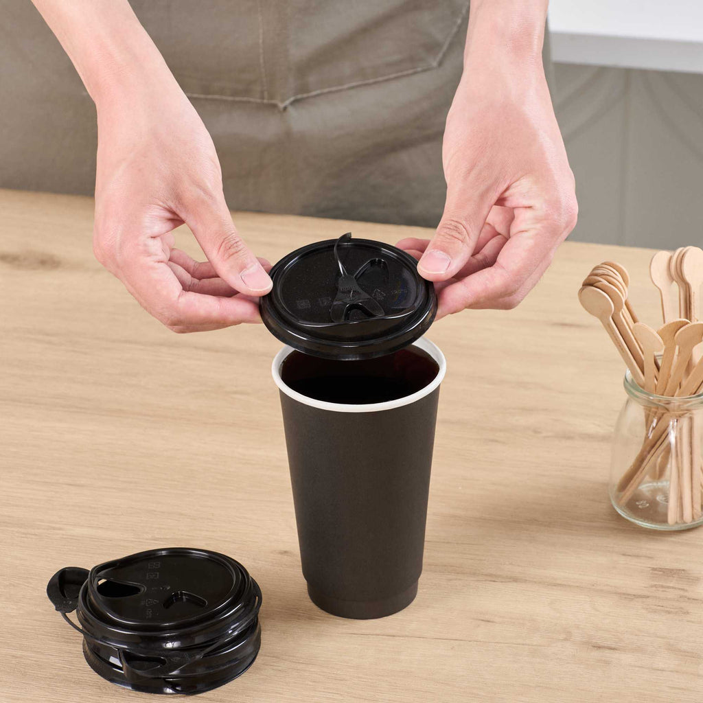 Bev Tek Black Plastic Pop Lock Coffee Cup Lid - Fits 8, 12, 16 and 20 oz - 100 count box