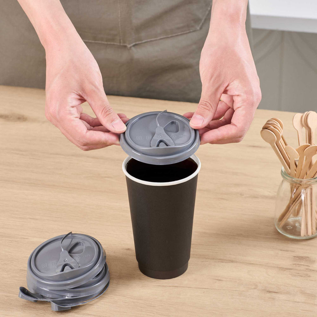 Bev Tek Gray Plastic Pop Lock Coffee Cup Lid - Fits 8, 12, 16 and 20 oz - 100 count box