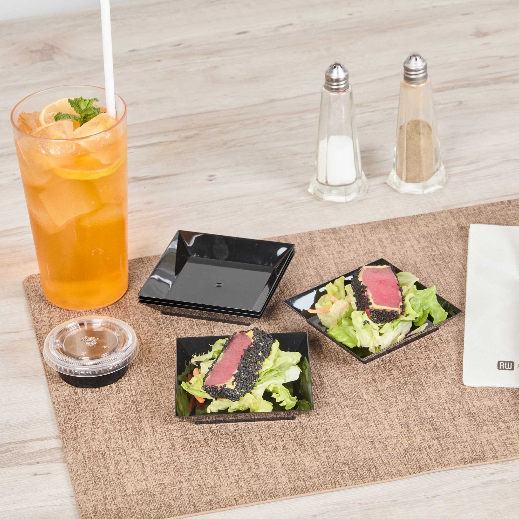 Mini Serve Square Black Plastic Small Modern Plate - 4" x 4" x 1/2" - 100 count box