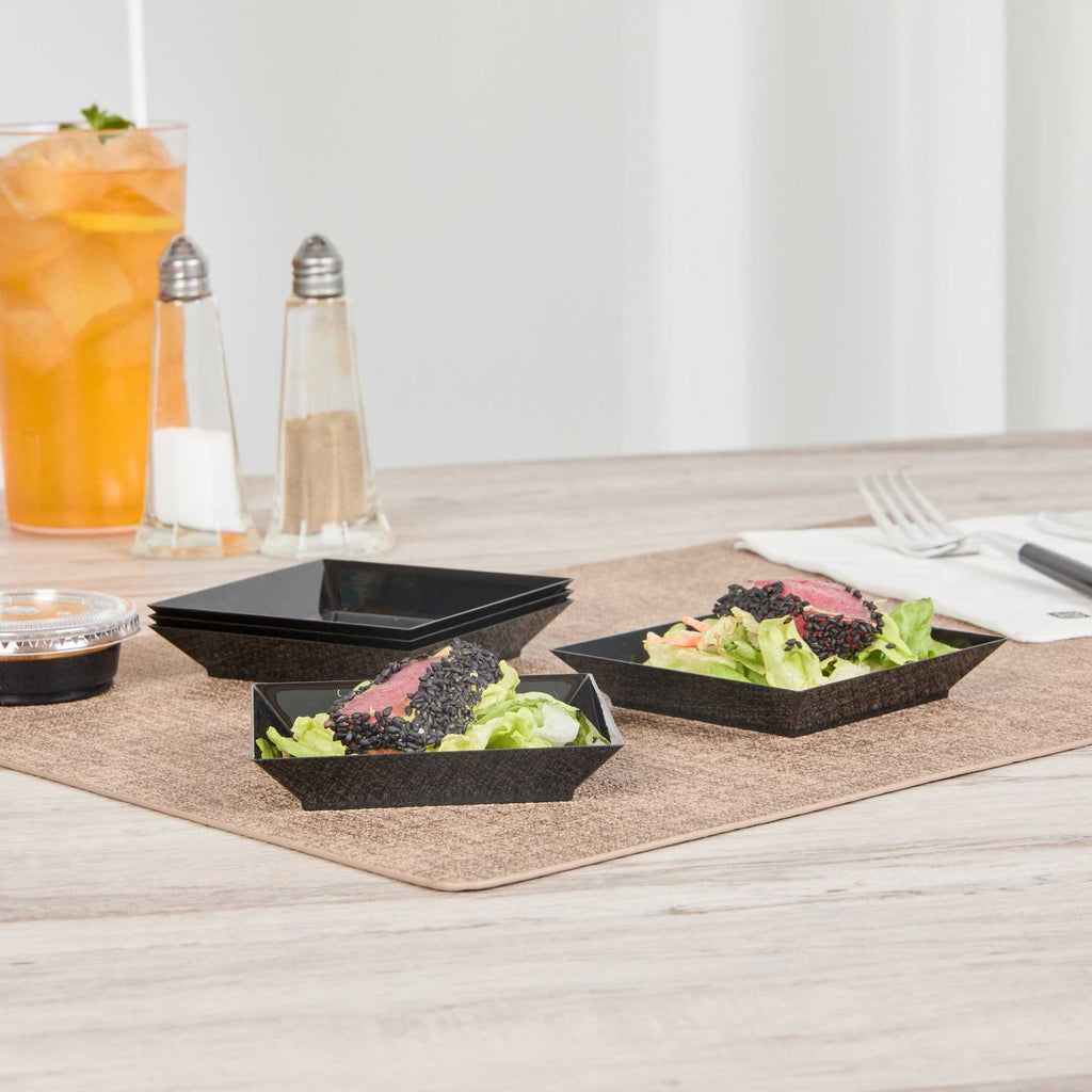 Mini Serve Square Black Plastic Small Modern Plate - 4" x 4" x 1/2" - 100 count box