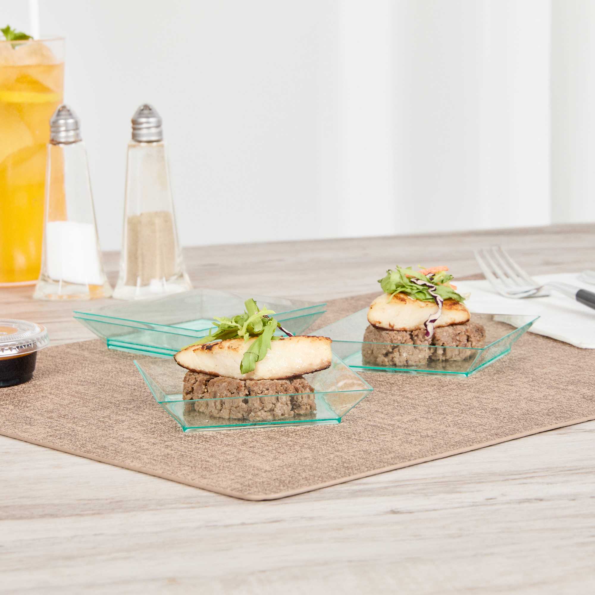 Mini Serve Square Seagreen Plastic Small Modern Plate - 4" x 4" x 1/2" - 100 count box