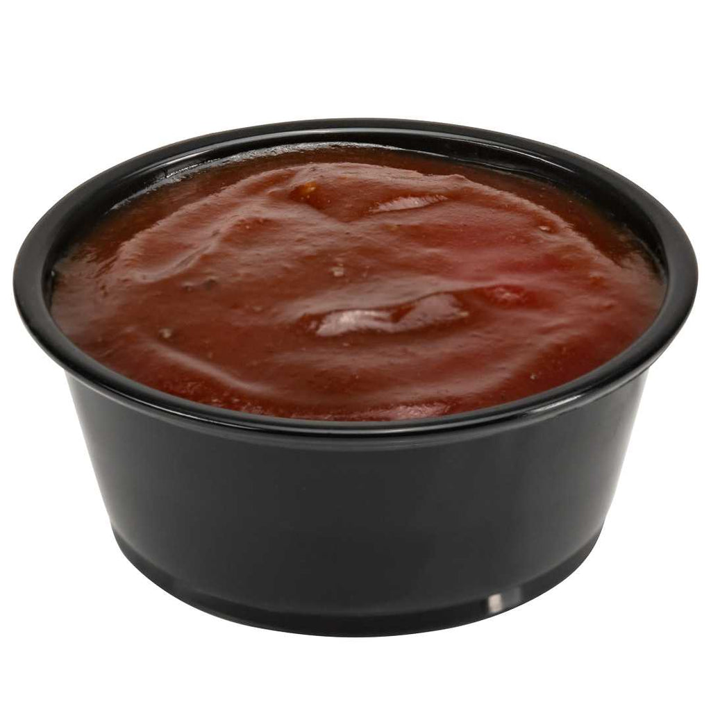 Chef 101 3.3 oz Round Black Plastic Portion Cup - 3" x 3" x 1 1/4" - 2000 count box