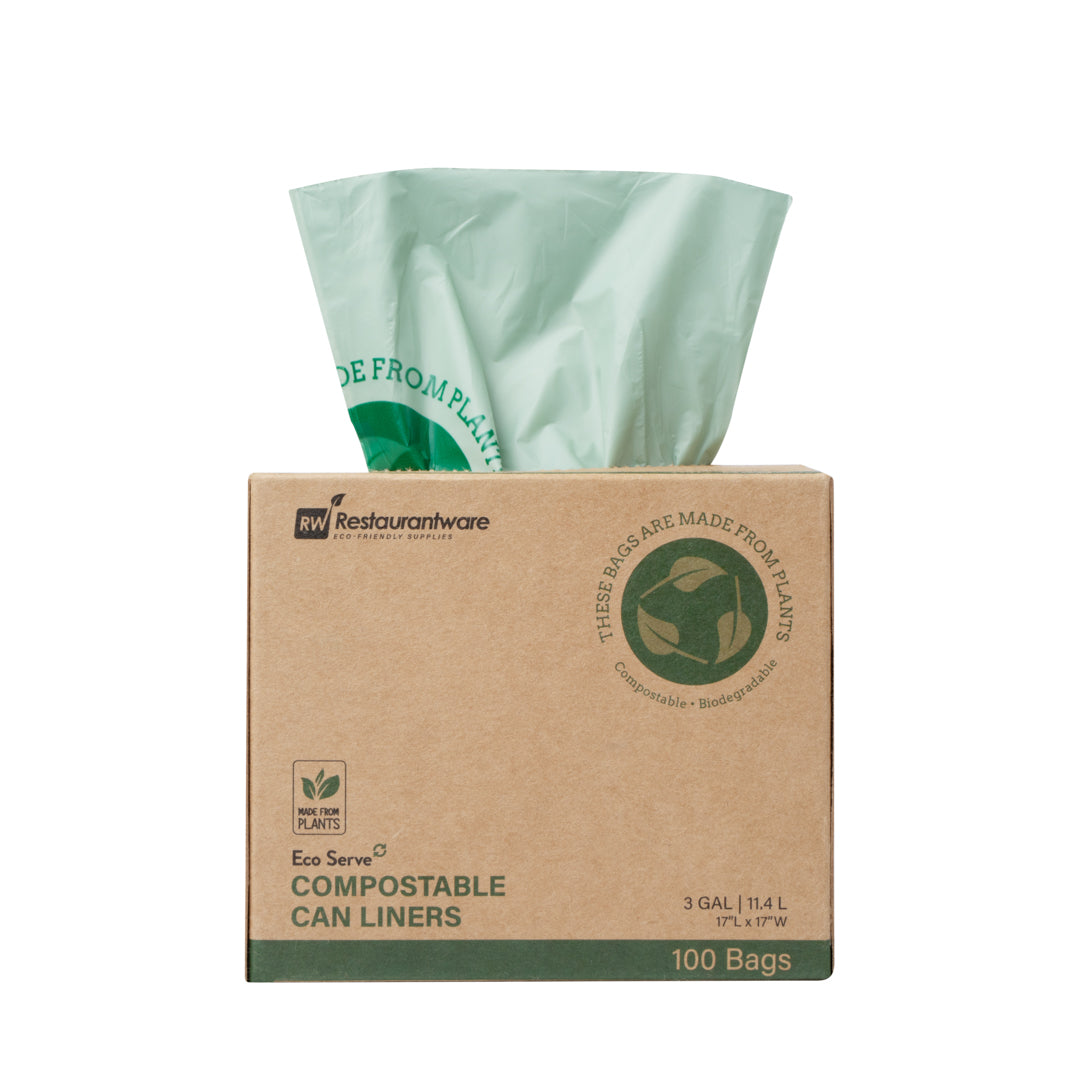 Basic Nature 3 gal Green Plastic Trash Can Liner - Compostable - 100 count box