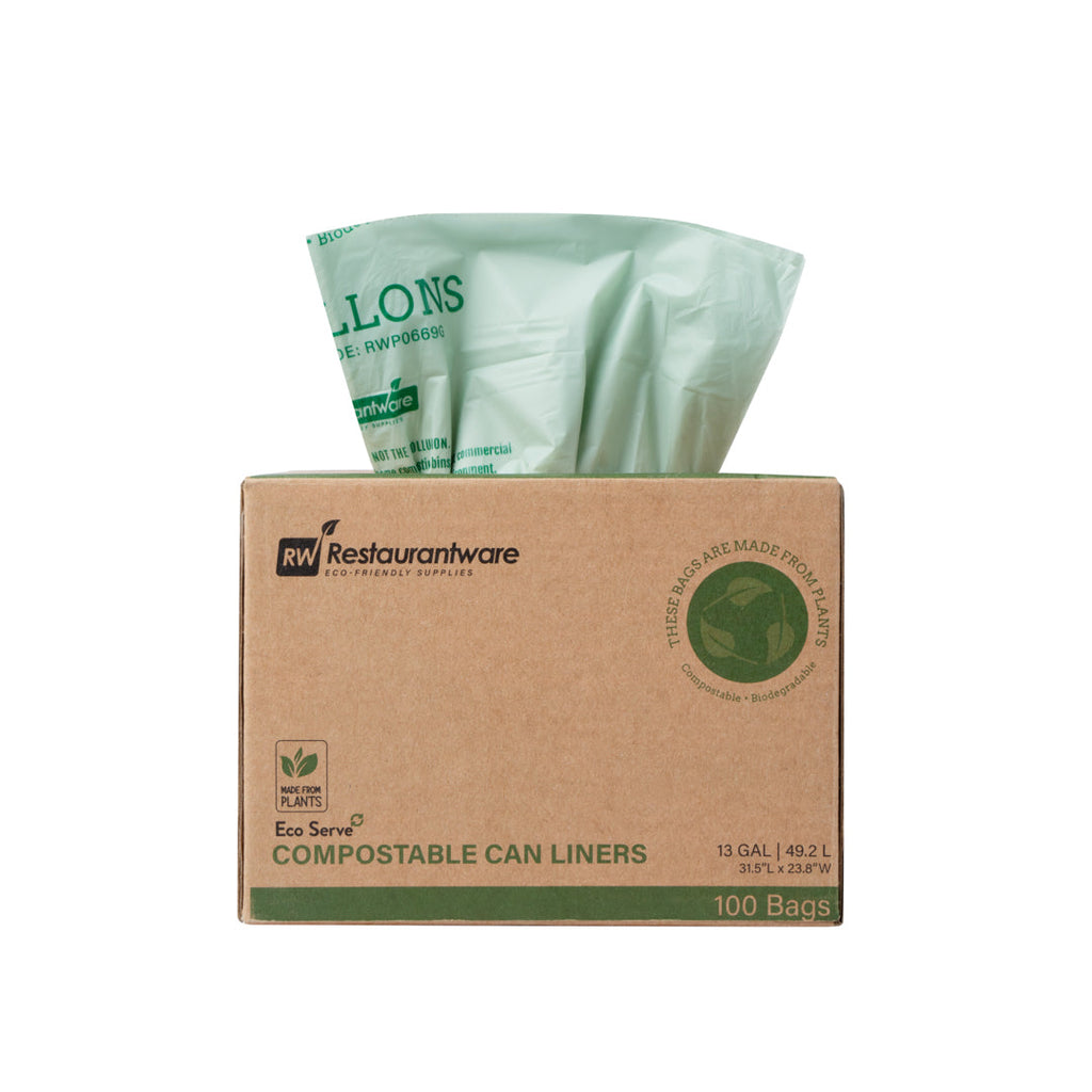 Basic Nature 13 gal Green Plastic Trash Can Liner - Compostable - 100 count box